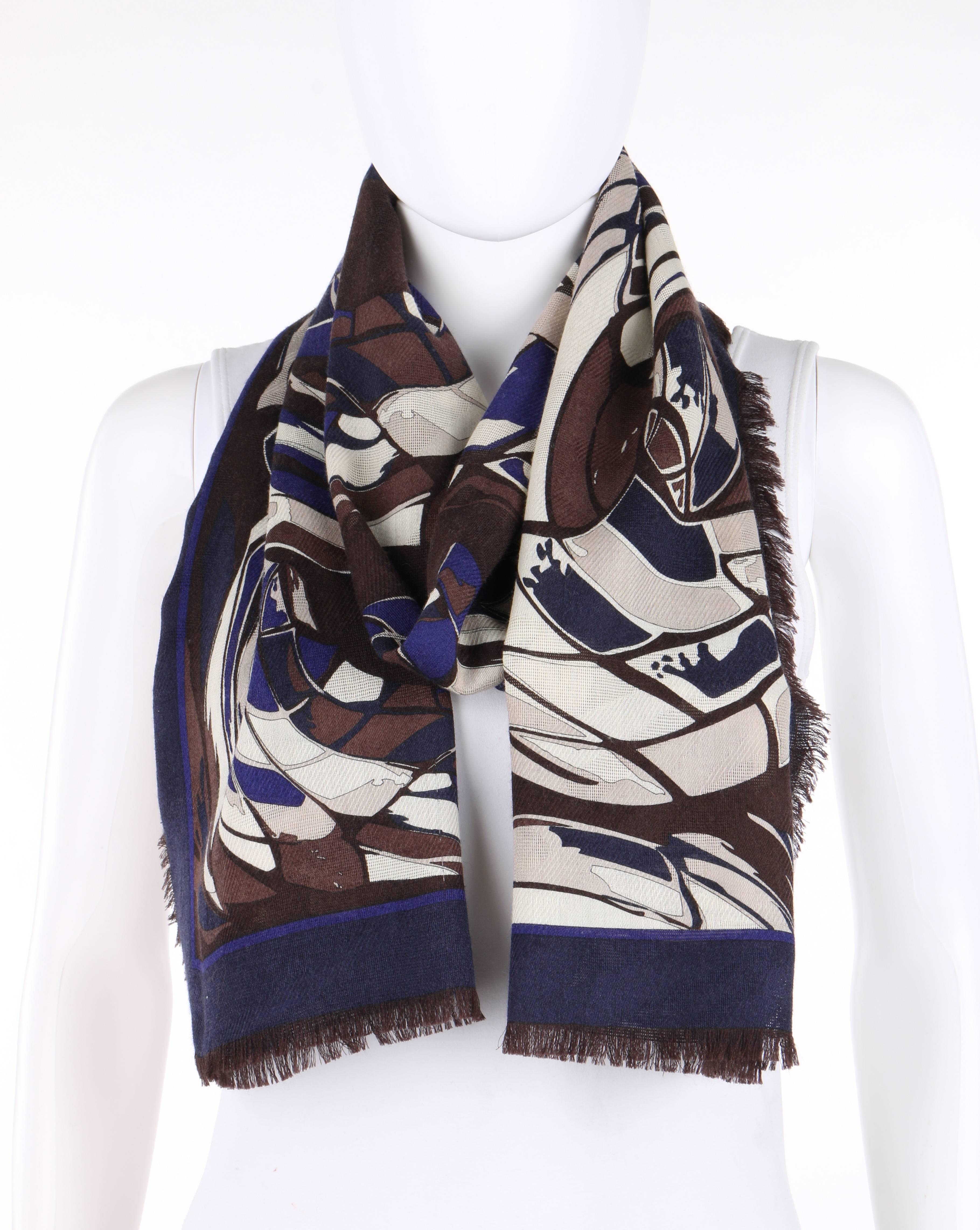 EMILIO PUCCI Wool Silk Multicolor Abstract Signature Print Oblong Scarf 4