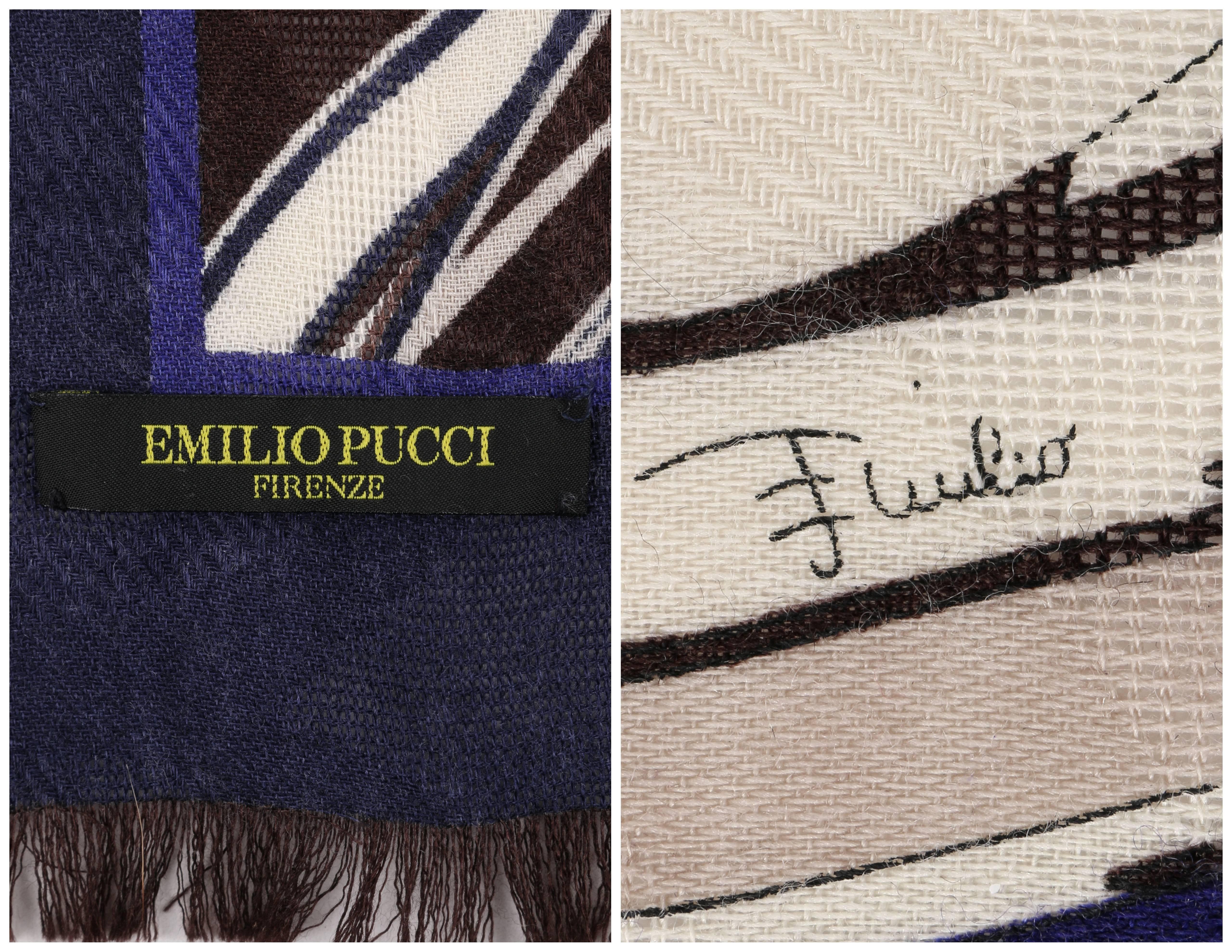 EMILIO PUCCI Wool Silk Multicolor Abstract Signature Print Oblong Scarf 1