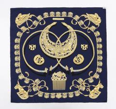HERMES Rybal "Les Cavaliers D'or" Gold Chain Scythian Art 100% Silk Scarf
