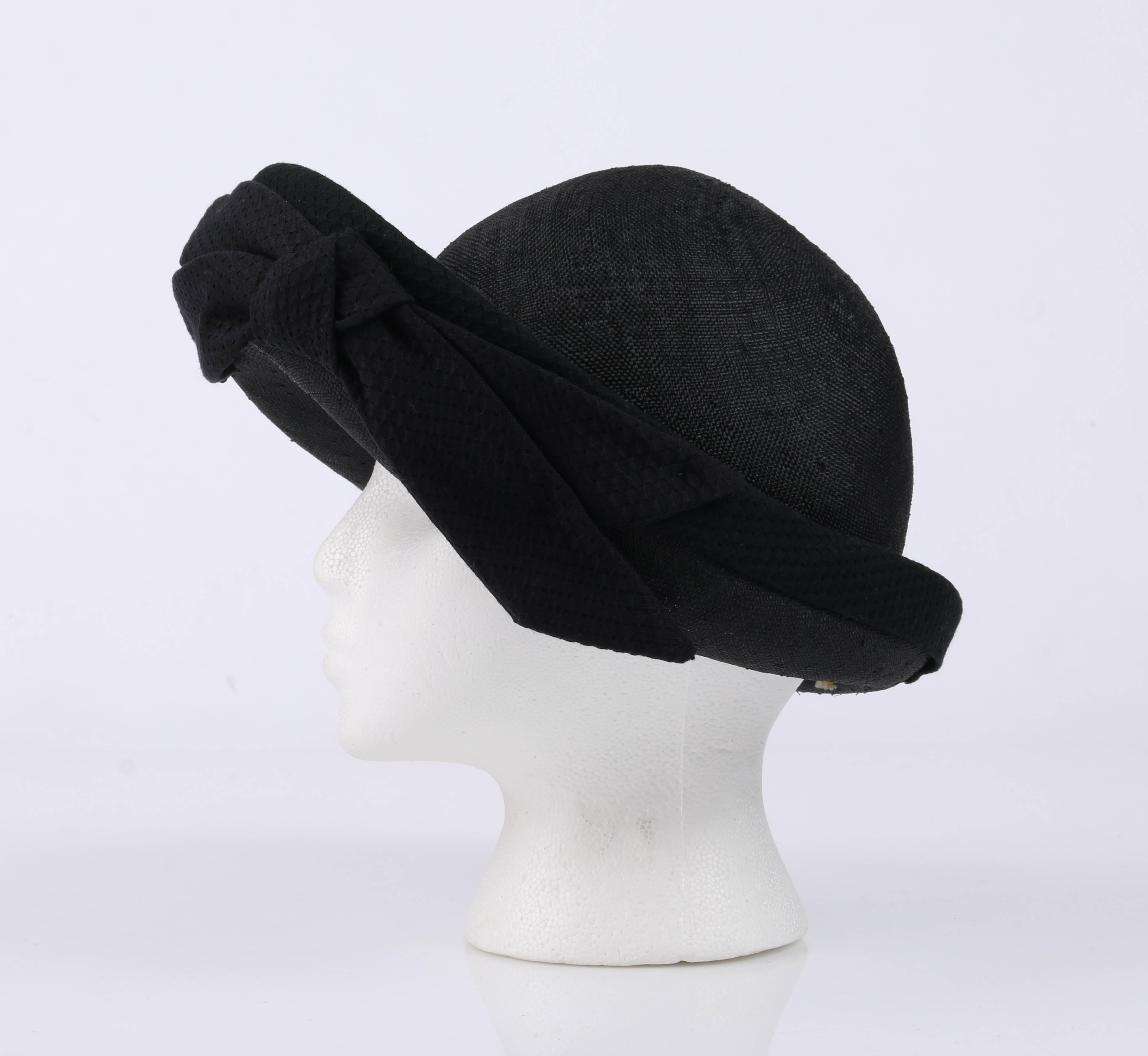 OSCAR DE LA RENTA Millinery Black Woven Straw Cotton Bow Vegabond Hat  1
