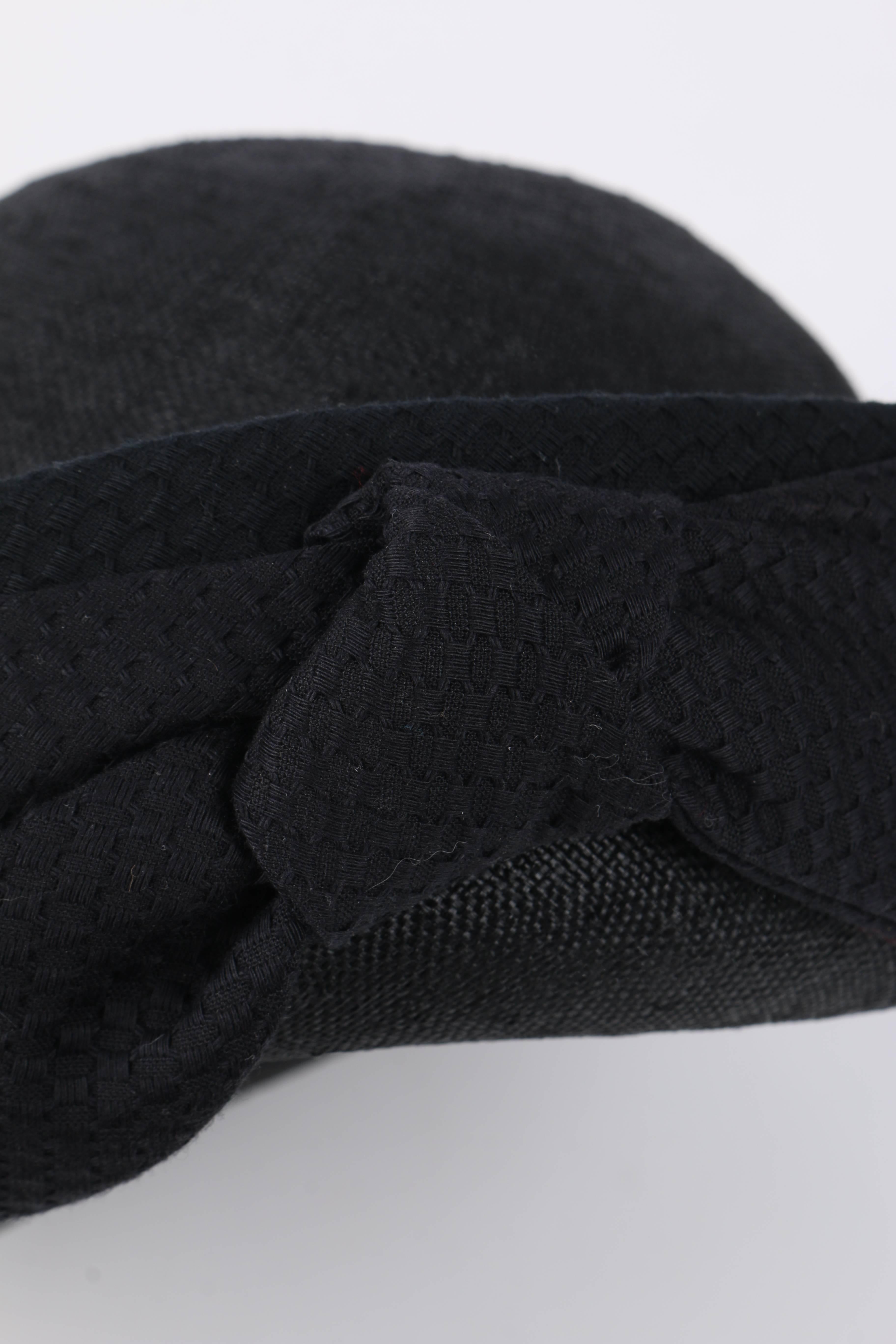 OSCAR DE LA RENTA Millinery Black Woven Straw Cotton Bow Vegabond Hat  3