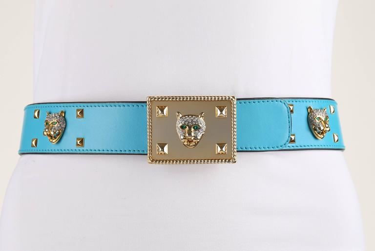 Escada Turquoise Suede Belt with Gold Logo Buckle ESCADA c.1980 main image 4