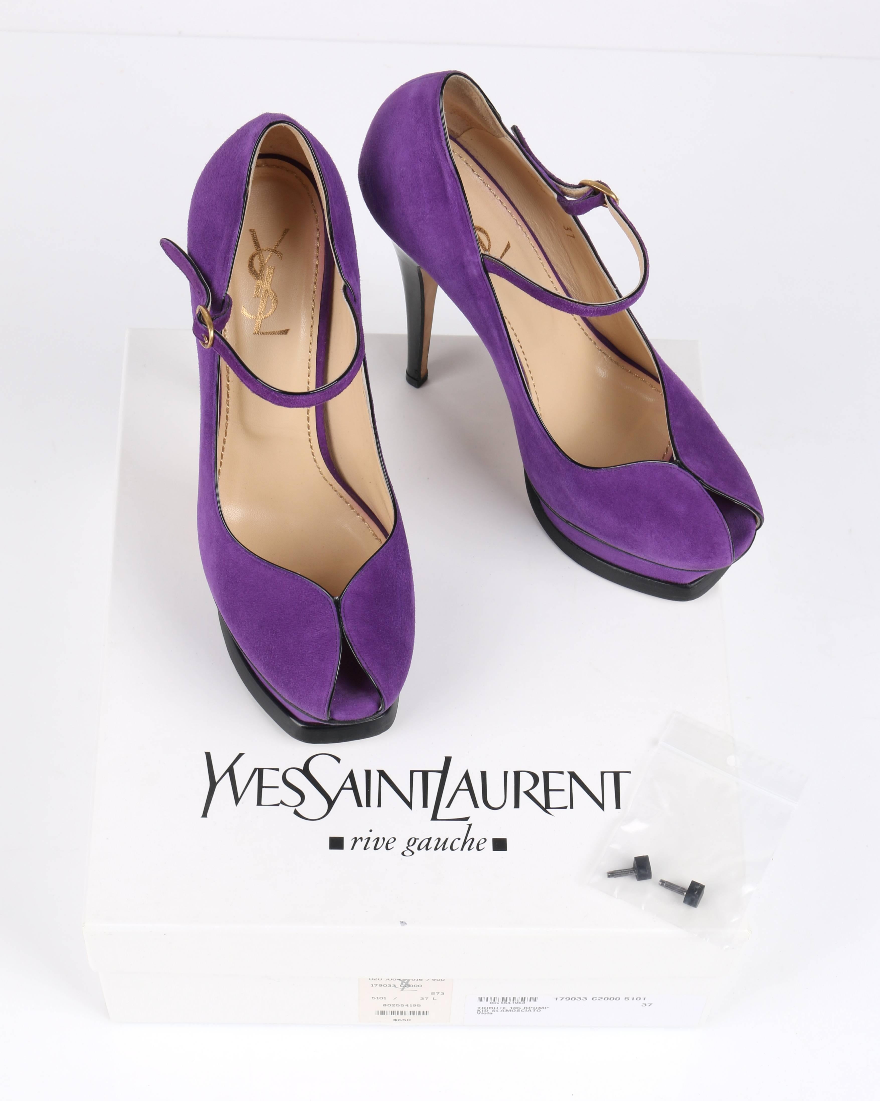 YVES SAINT LAURENT S/S 2007 - Escarpins à plateforme en daim violet « Tribute Mary Jane » YSL Bon état - En vente à Thiensville, WI