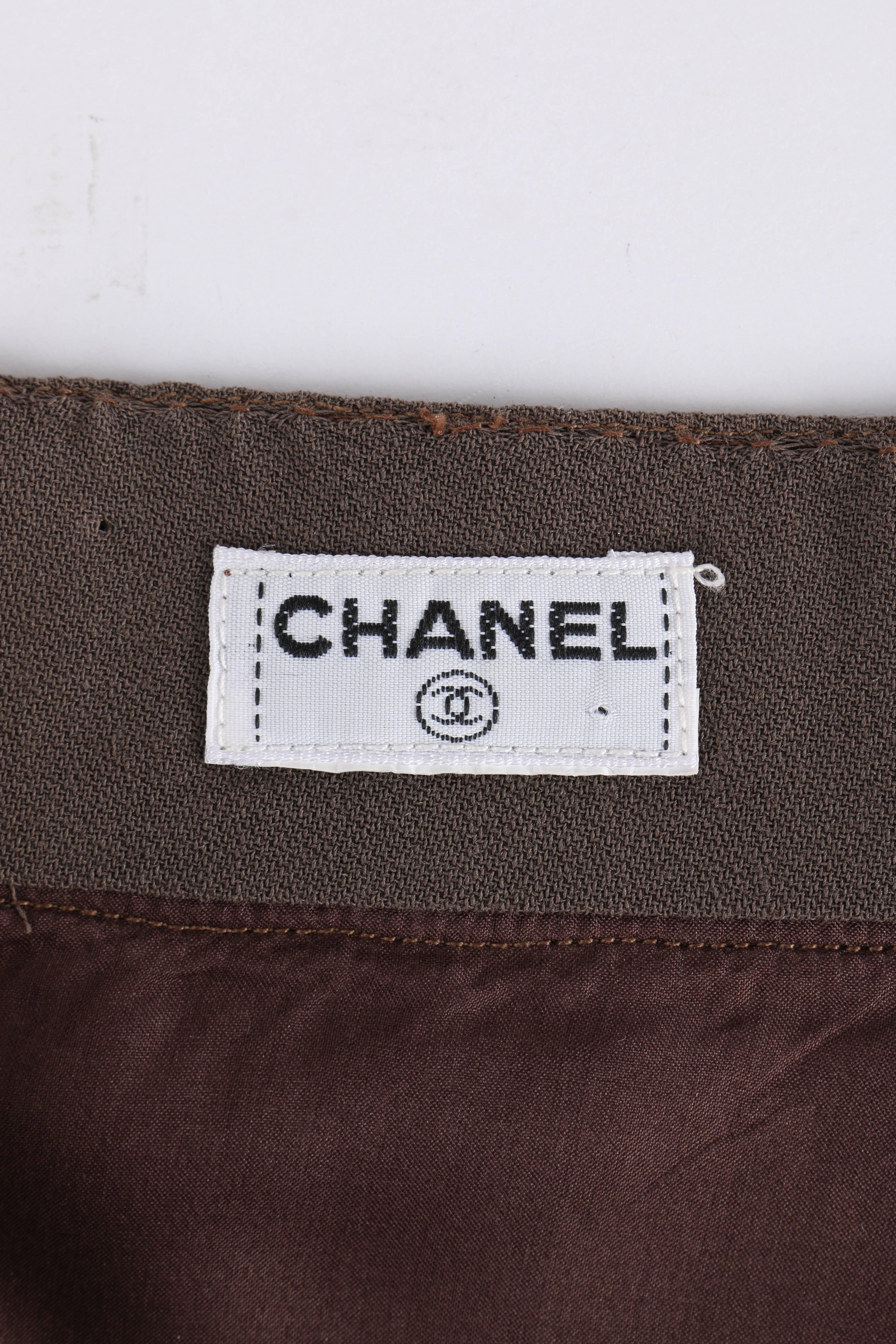 CHANEL c.1990's Dark Taupe Button Front Knife Pleated Skirt 1