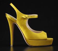 YVES SAINT LAURENT "Tribute" YSL Yellow Topaz Satin Platform Sandal Pumps