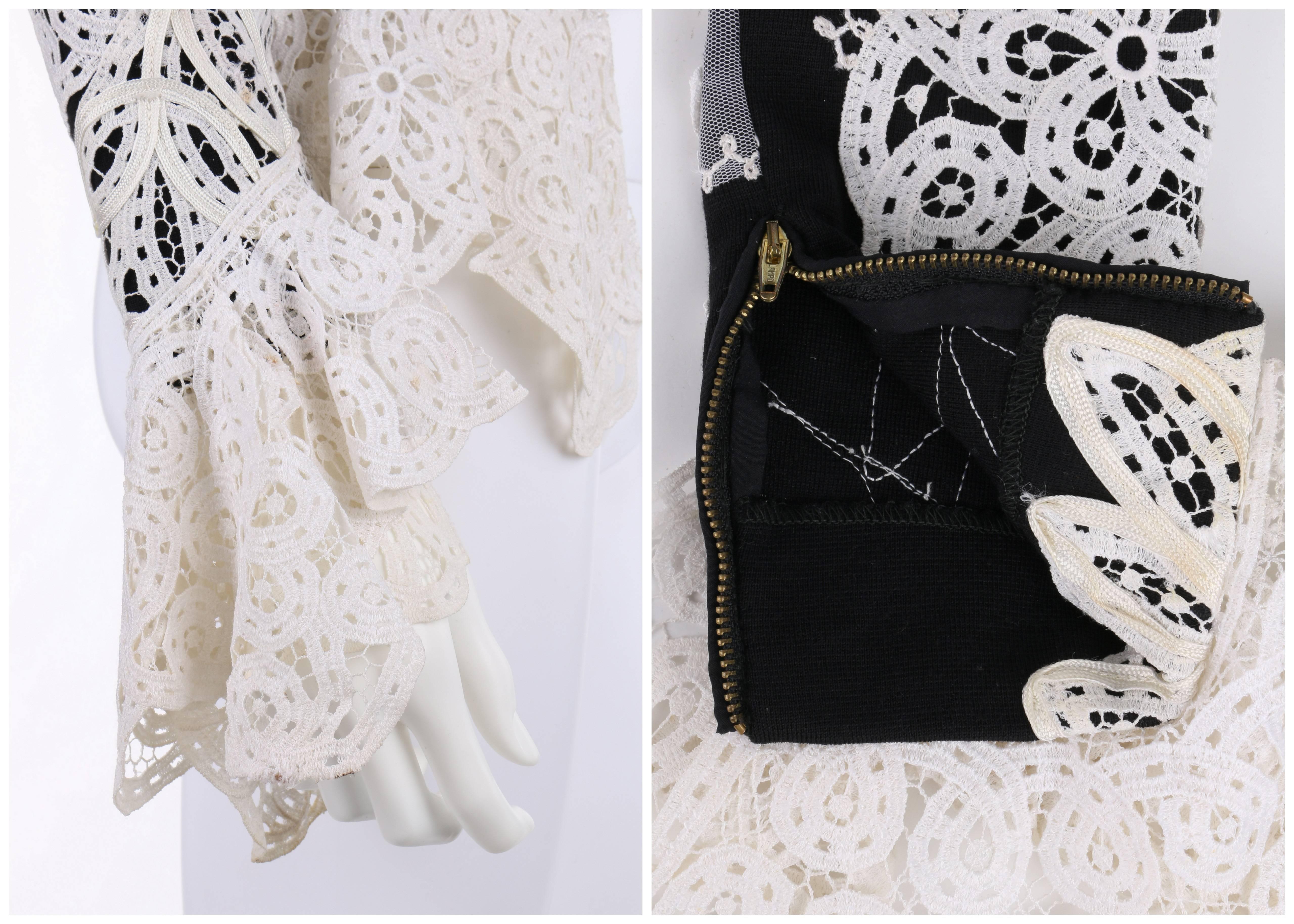 Women's GIANFRANCO FERRE A/W 1988 Black Wool Knit White Avant Garde Lace Applique Top