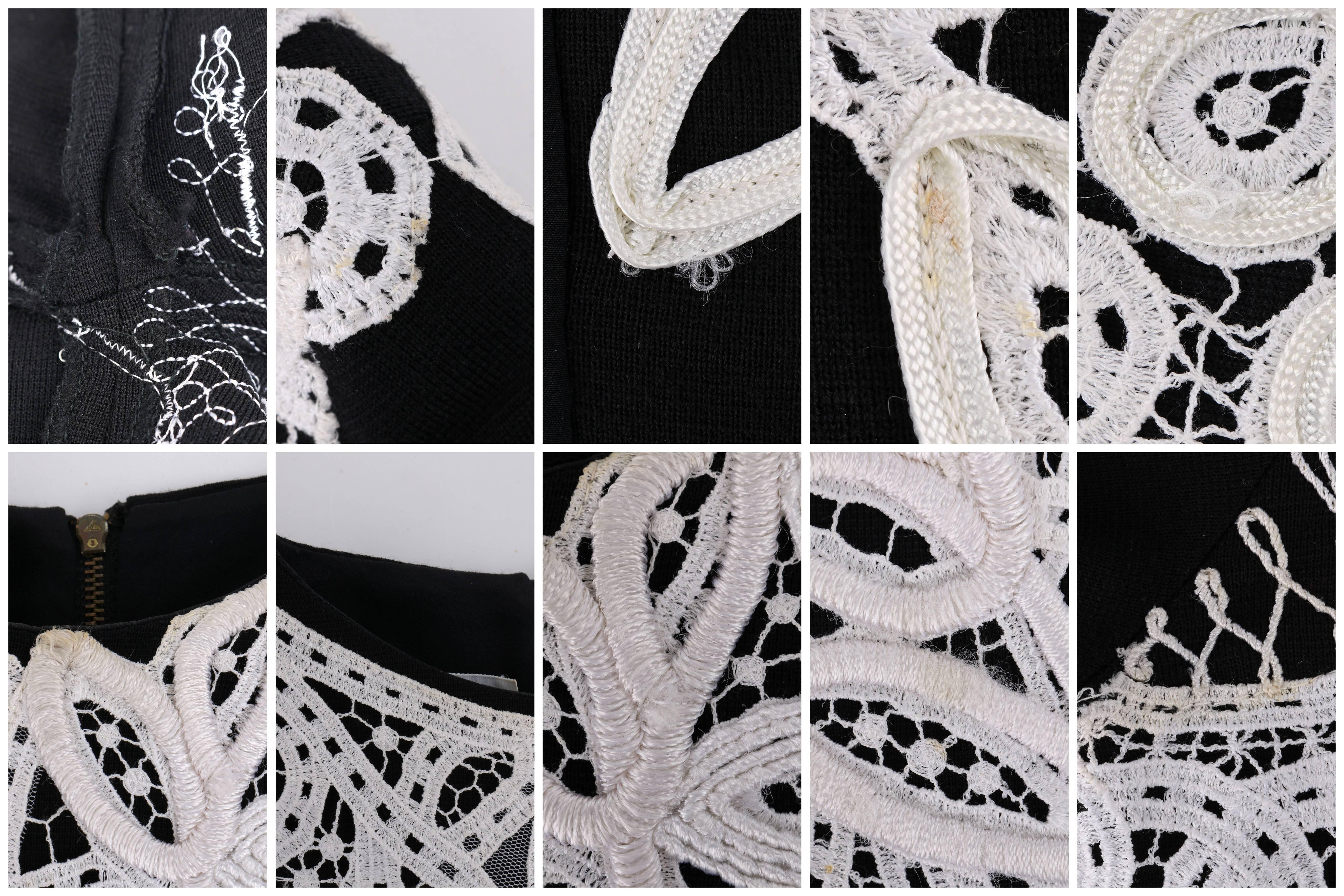 GIANFRANCO FERRE A/W 1988 Black Wool Knit White Avant Garde Lace Applique Top 2