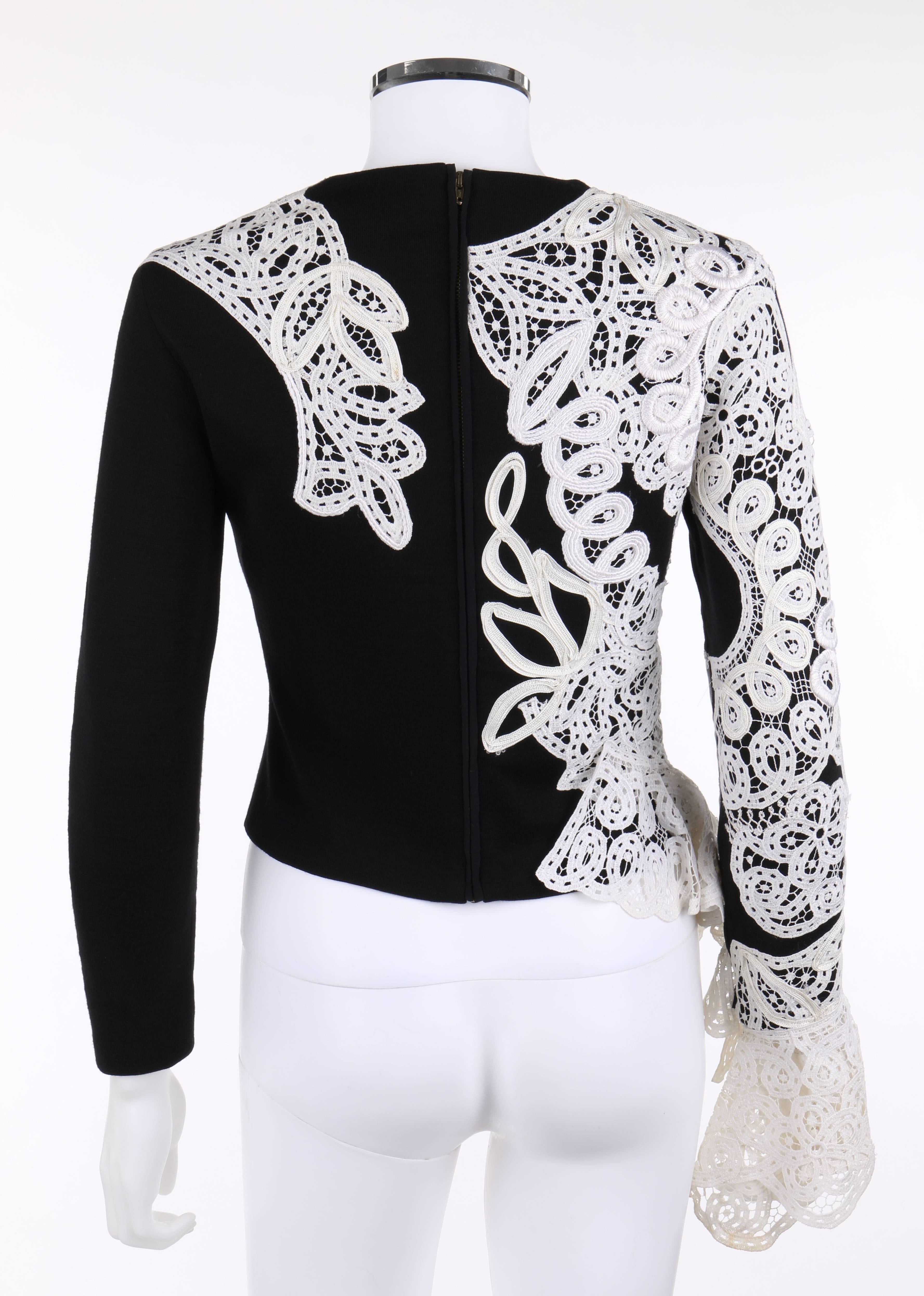 Gray GIANFRANCO FERRE A/W 1988 Black Wool Knit White Avant Garde Lace Applique Top