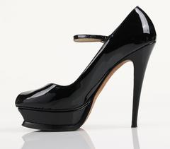 YVES SAINT LAURENT "Tribute Mary Jane" YSL Black Patent Leather Platform Pumps