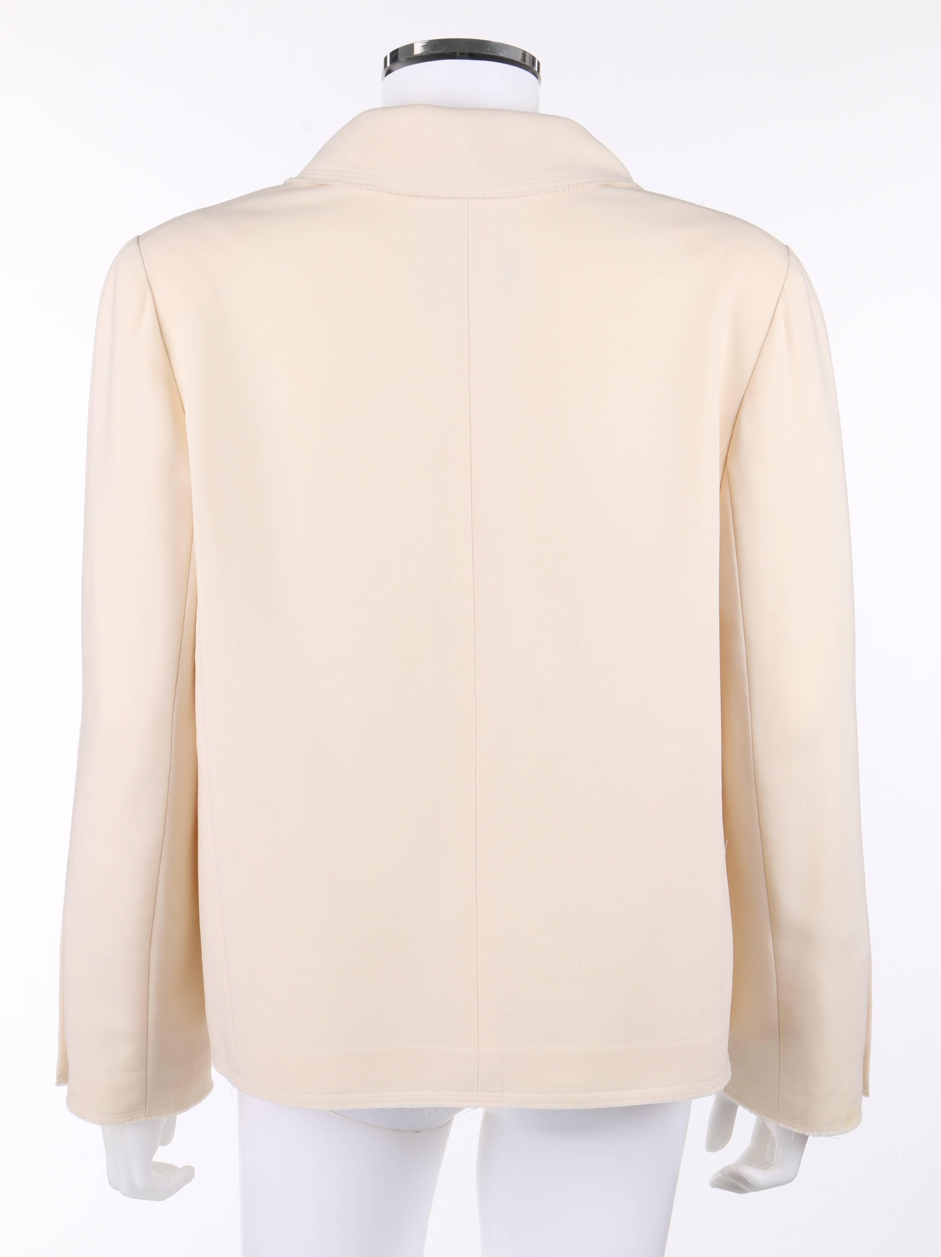 White CHANEL S/S 2007 Creme Wool Blend Raw Edge Detail Four Pocket Blazer Jacket