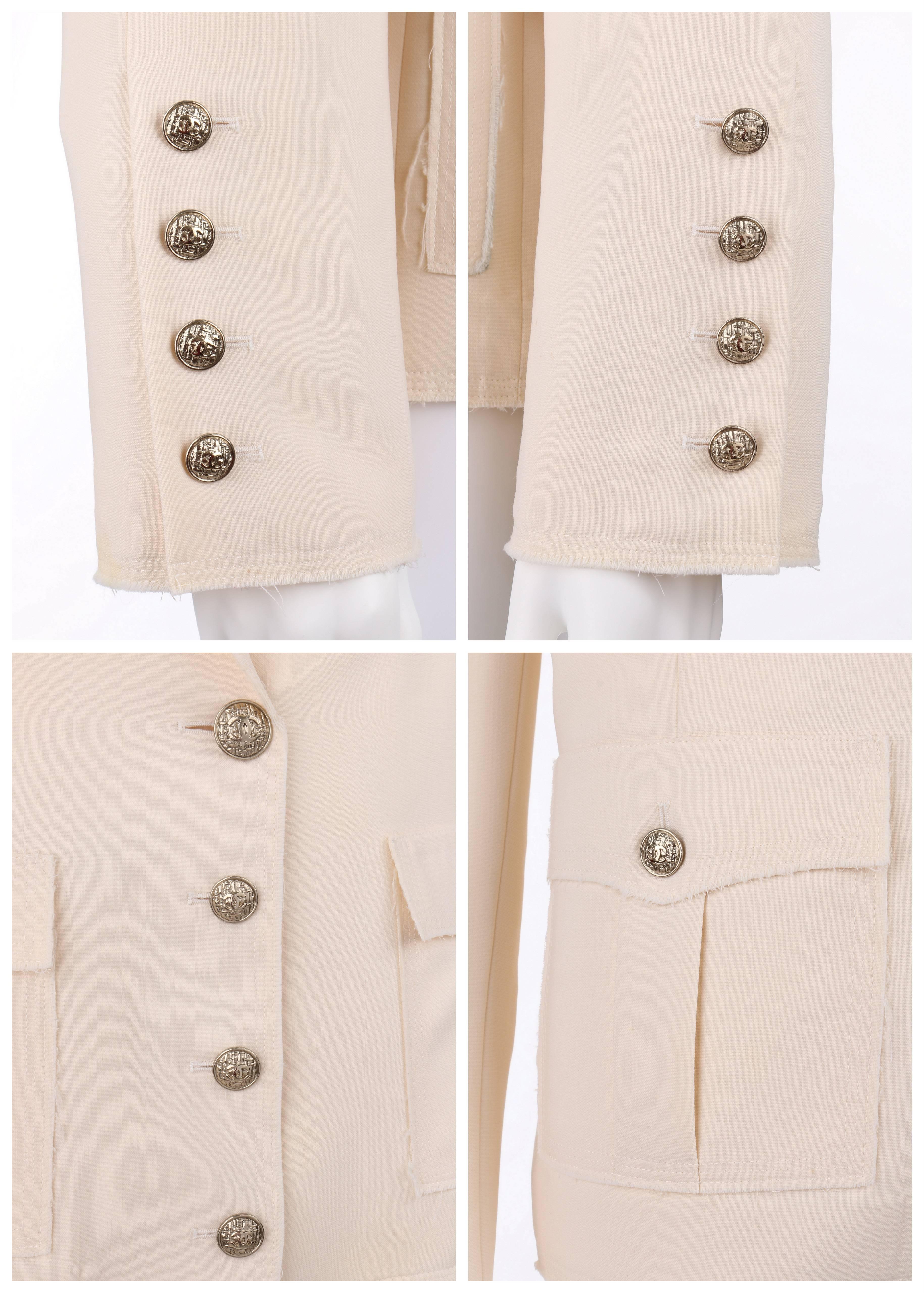 Women's CHANEL S/S 2007 Creme Wool Blend Raw Edge Detail Four Pocket Blazer Jacket