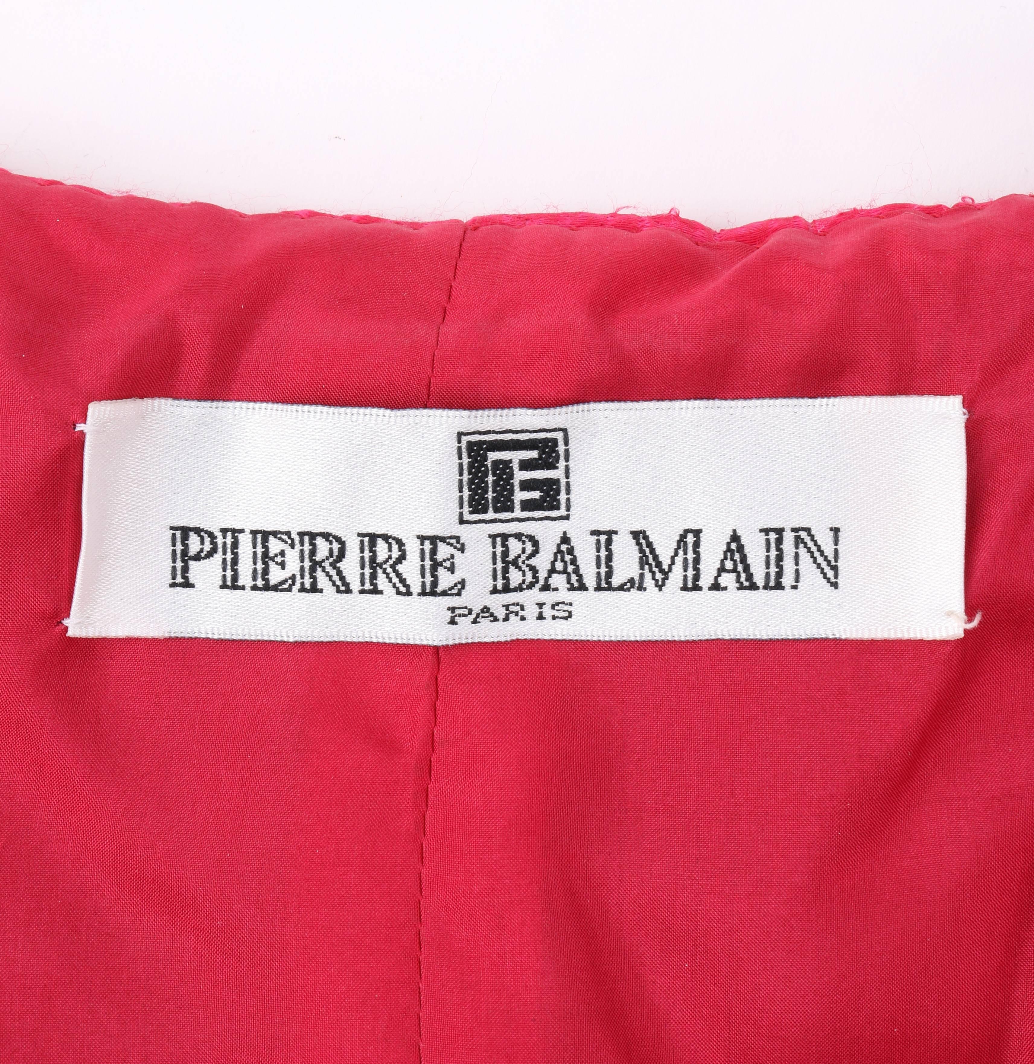 PIERRE BALMAIN c.1980's Bright Pink Silk Strapless Orange Belted Cocktail Dress For Sale 3