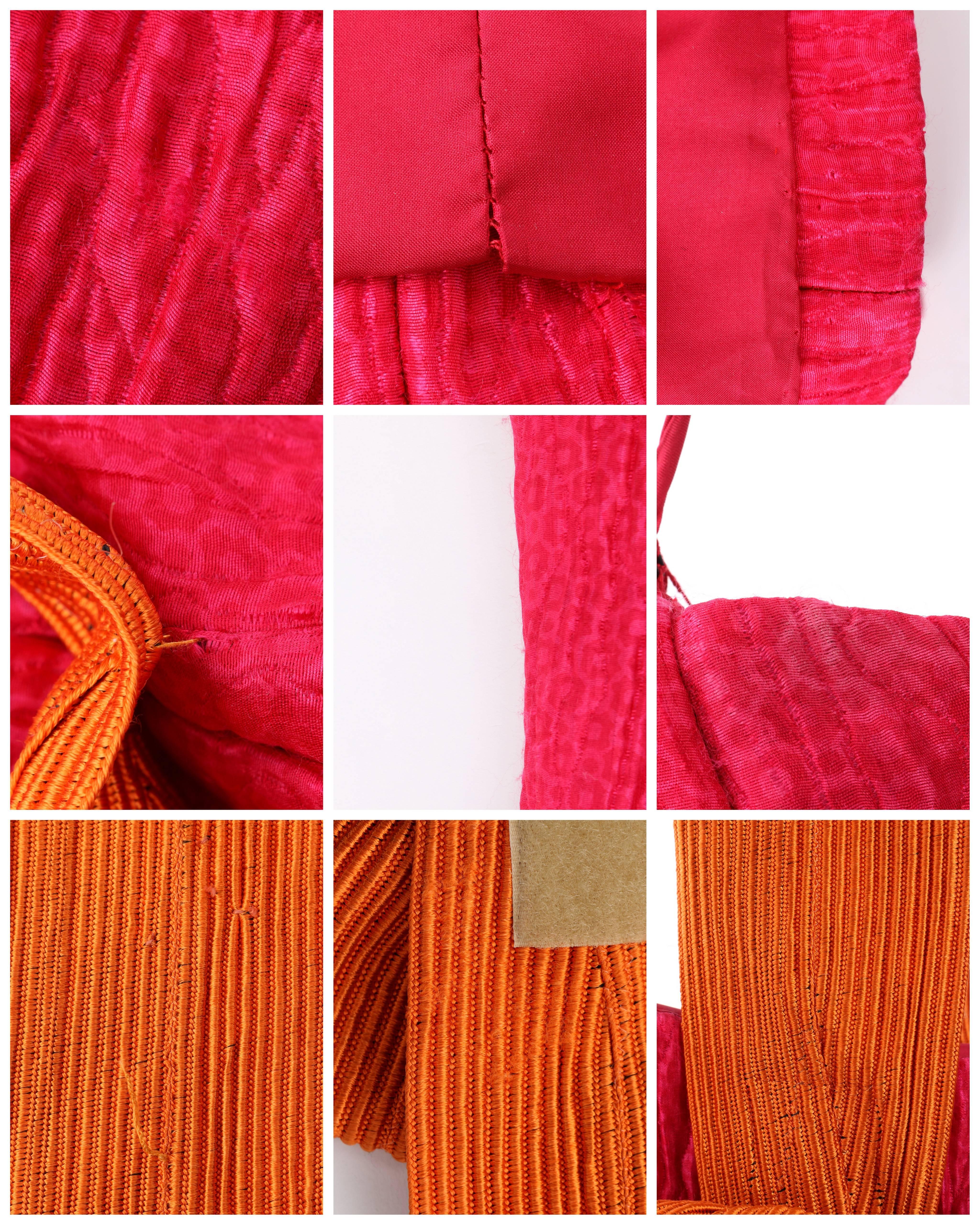 PIERRE BALMAIN c.1980's Bright Pink Silk Strapless Orange Belted Cocktail Dress For Sale 5