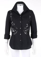 GIVENCHY Couture S/S 1998 ALEXANDER McQUEEN Black Floral Lace Cut Work Shirt