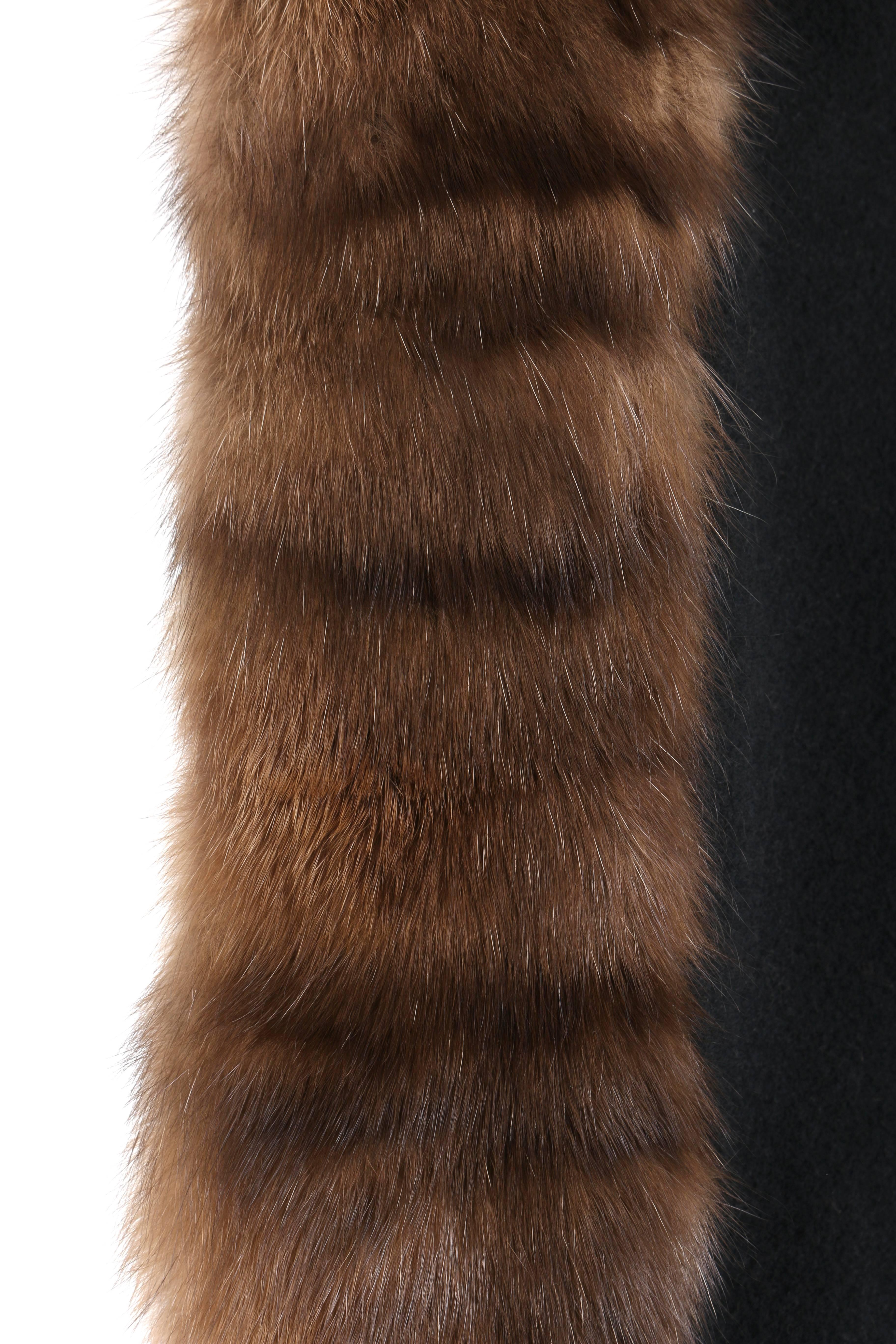 RANDOLPH DUKE Black Cashmere Cape Natural Brown Sable Fur Trimmed Shawl Wrap 1