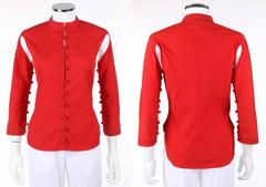 ALEXANDER McQUEEN S/S 2000 "Eye" 2 Pc Red Cutout Top White Embroidered Pants Set