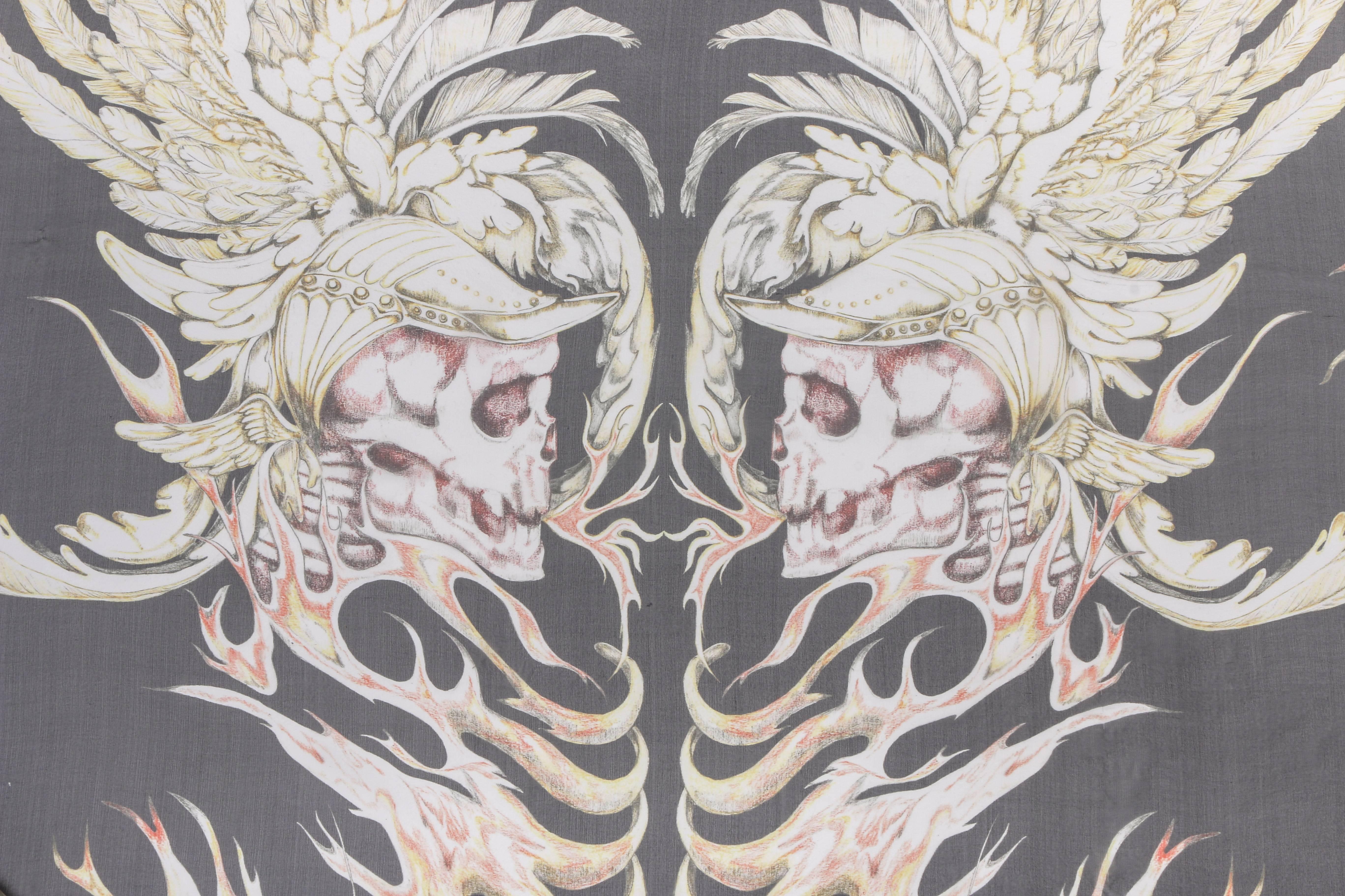 Rare Alexander McQueen A/W 2010 flaming skull print scarf. From Alexander McQueen's last collection, 