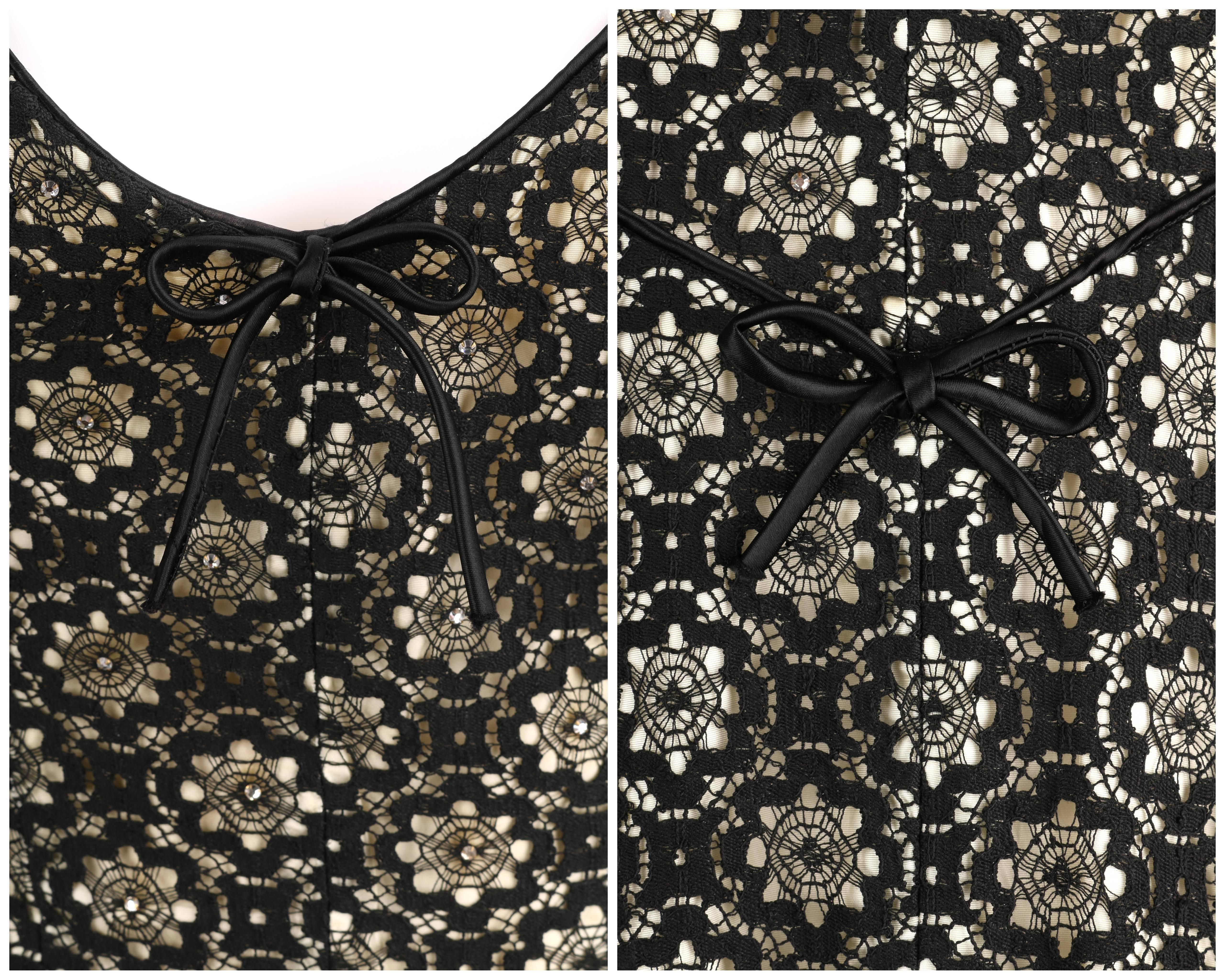 MISS JANE JUNIOR c.1950's Black Floral Lace Rhinestone Embellished Party Dress 1