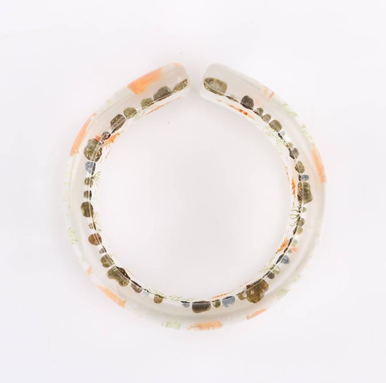 c.1940's Clear Plastic Lucite Reversed Hand Carved Goldfish Cuff