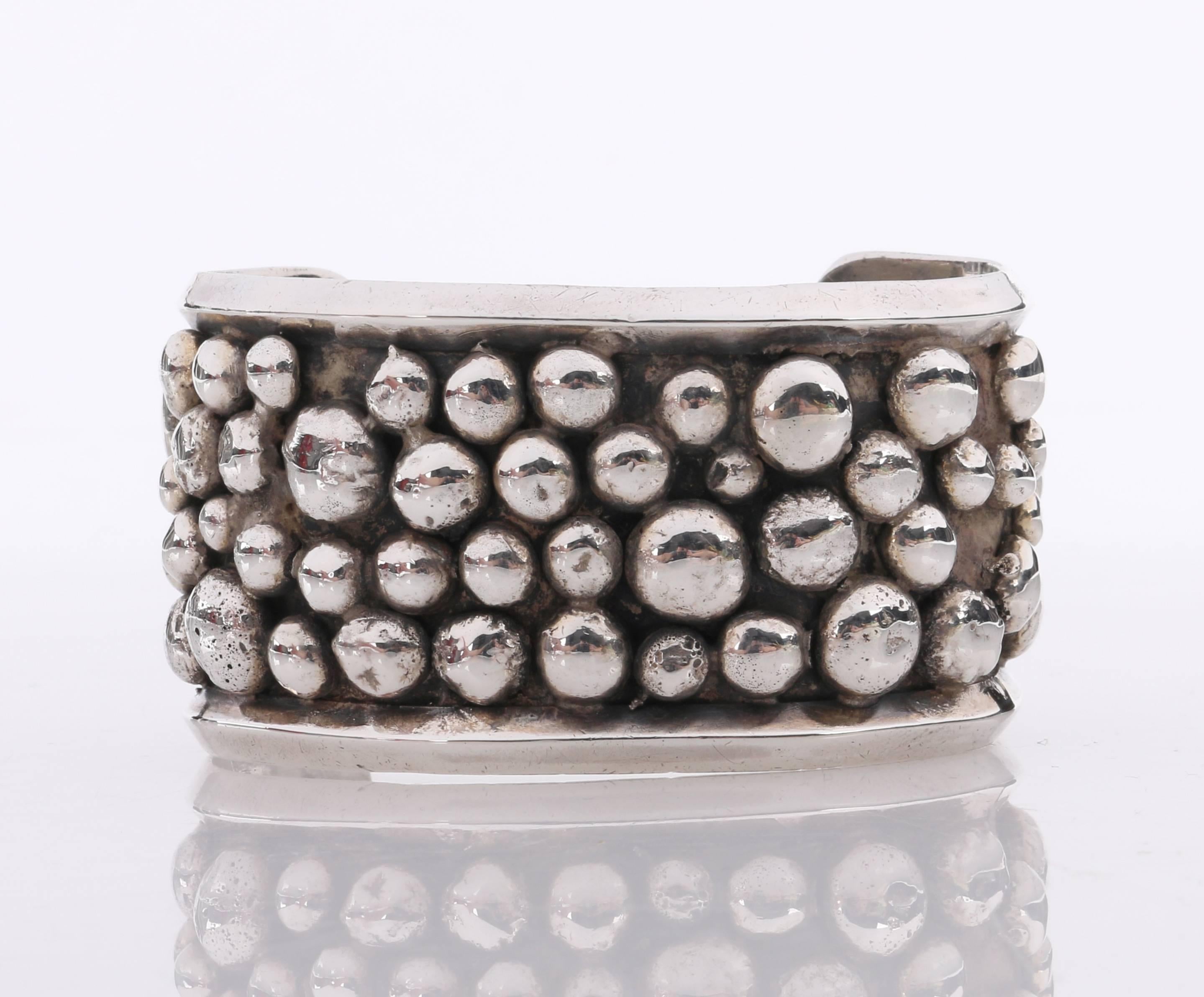 Women's c.1976 Artisan Made Signed Sterling Silver Modernist Southwestern Cuff Bracelet
