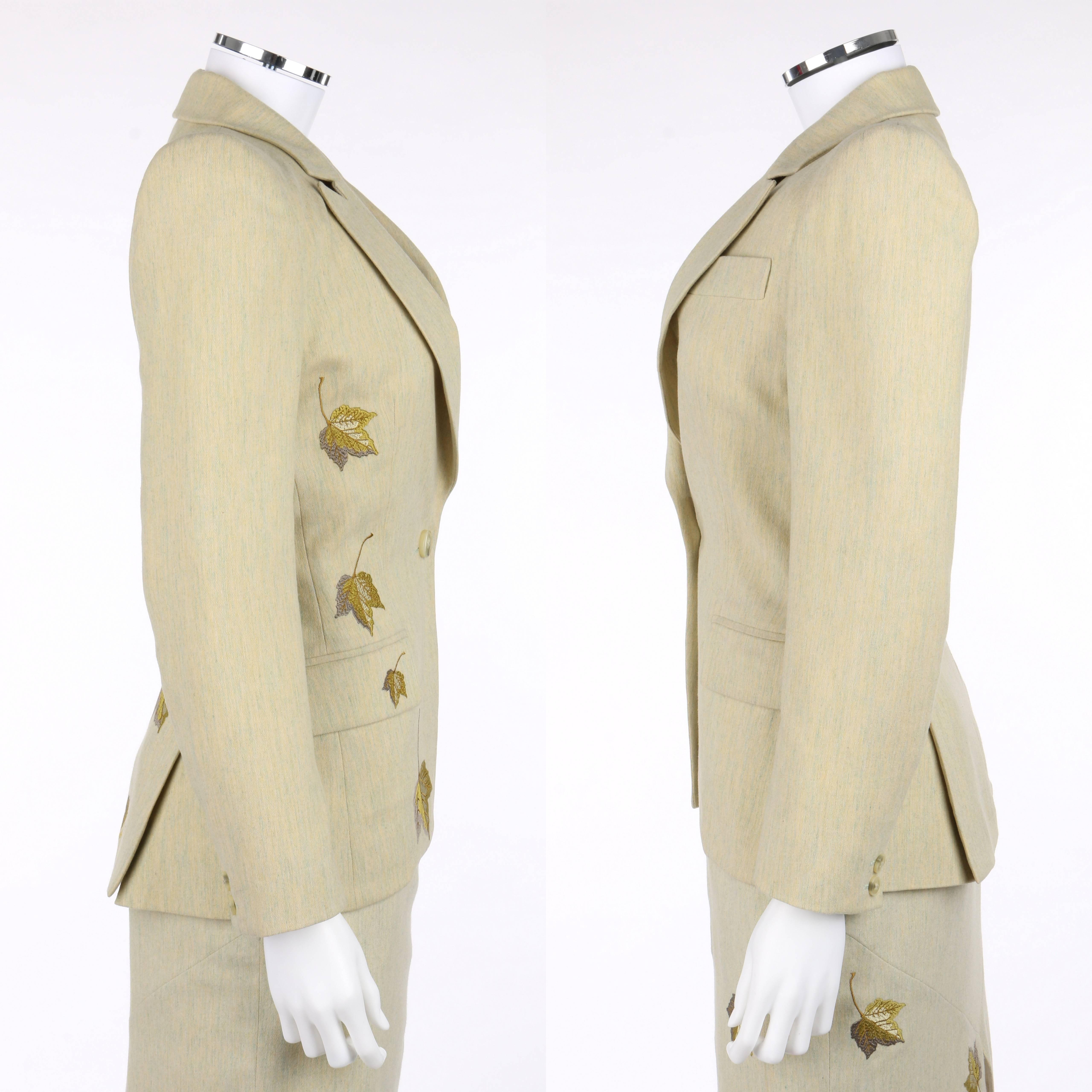 Beige GIVENCHY Couture A/W 1998 ALEXANDER McQUEEN 3 Pc Suit Jacket Skirt Pants Set