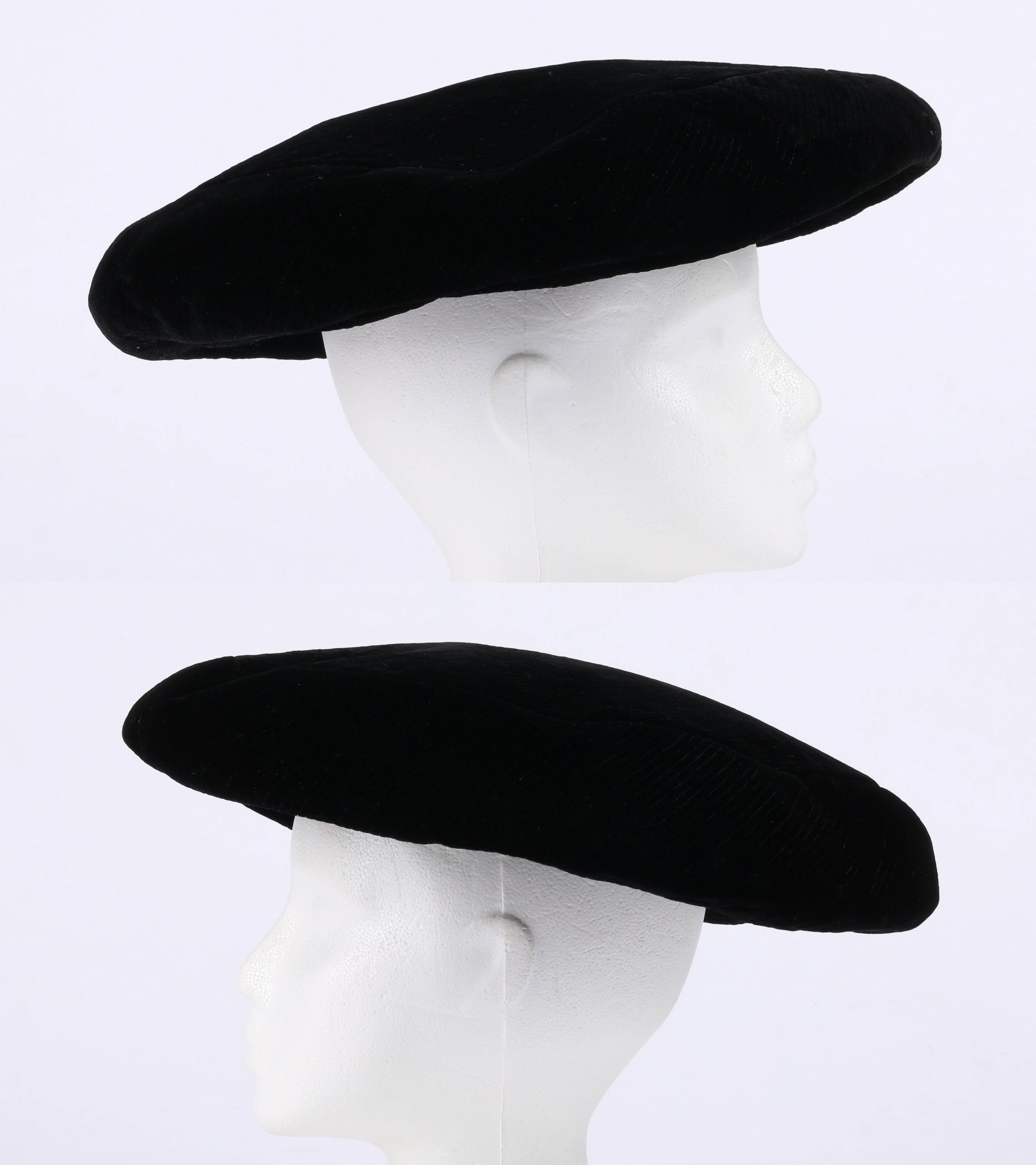 YVES SAINT LAURENT c.1960's YSL Mod Black Velvet Saucer Tam Hat In Excellent Condition In Thiensville, WI