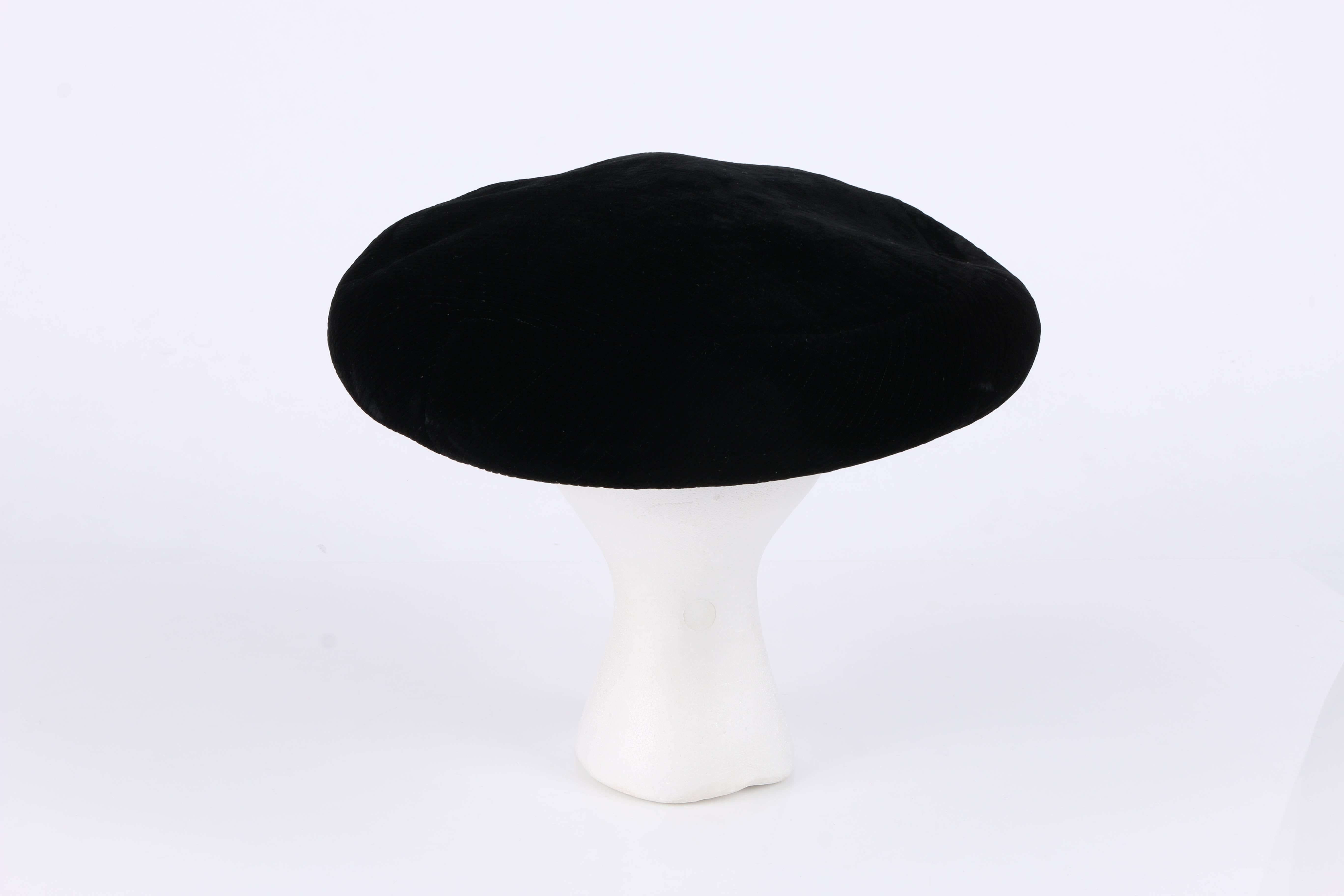 Women's YVES SAINT LAURENT c.1960's YSL Mod Black Velvet Saucer Tam Hat