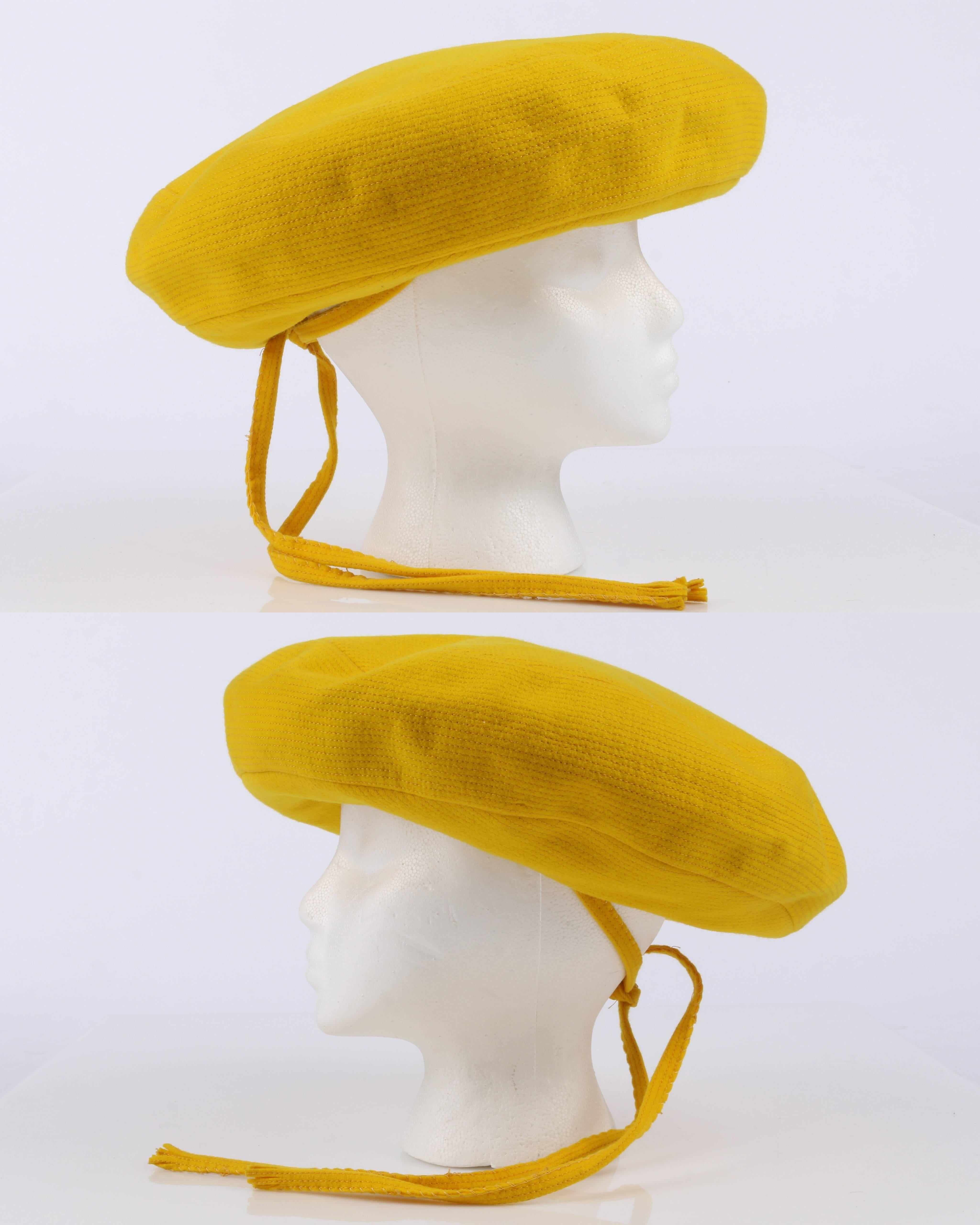 YVES SAINT LAURENT c.1960's YSL Mod Yellow Wool Saucer Tam Hat In Excellent Condition In Thiensville, WI
