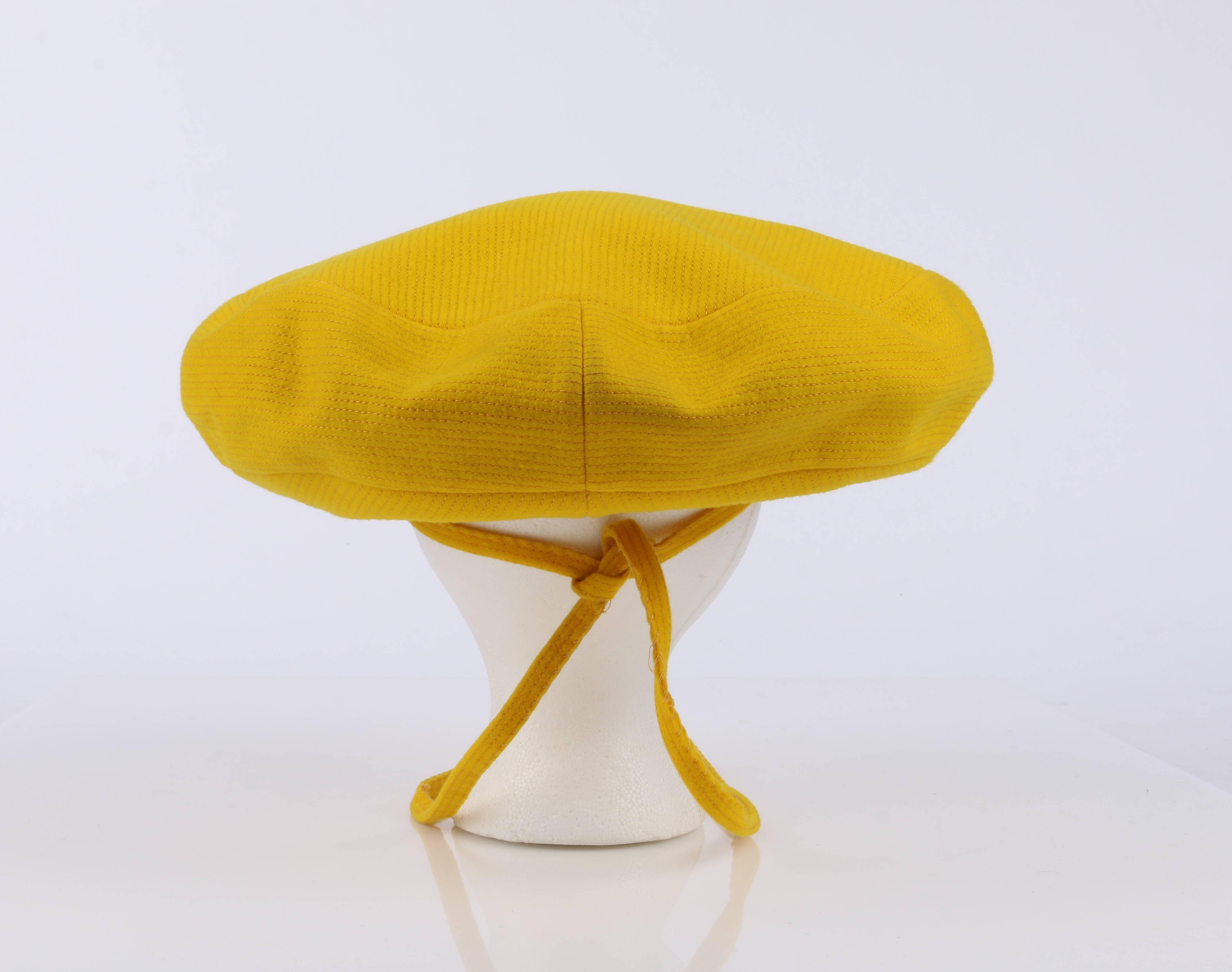 YVES SAINT LAURENT c.1960's YSL Mod Yellow Wool Saucer Tam Hat 1