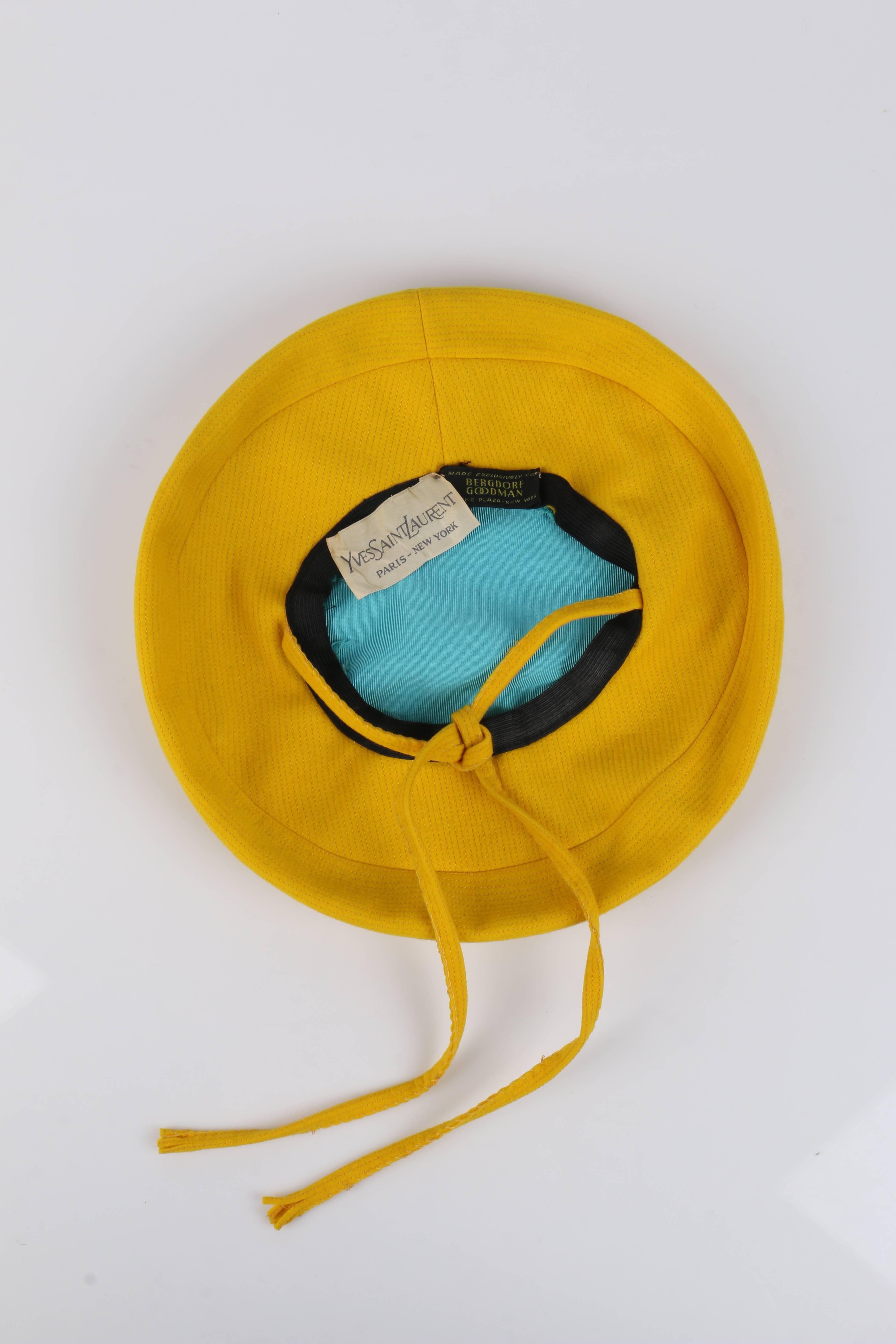 YVES SAINT LAURENT c.1960's YSL Mod Yellow Wool Saucer Tam Hat 3