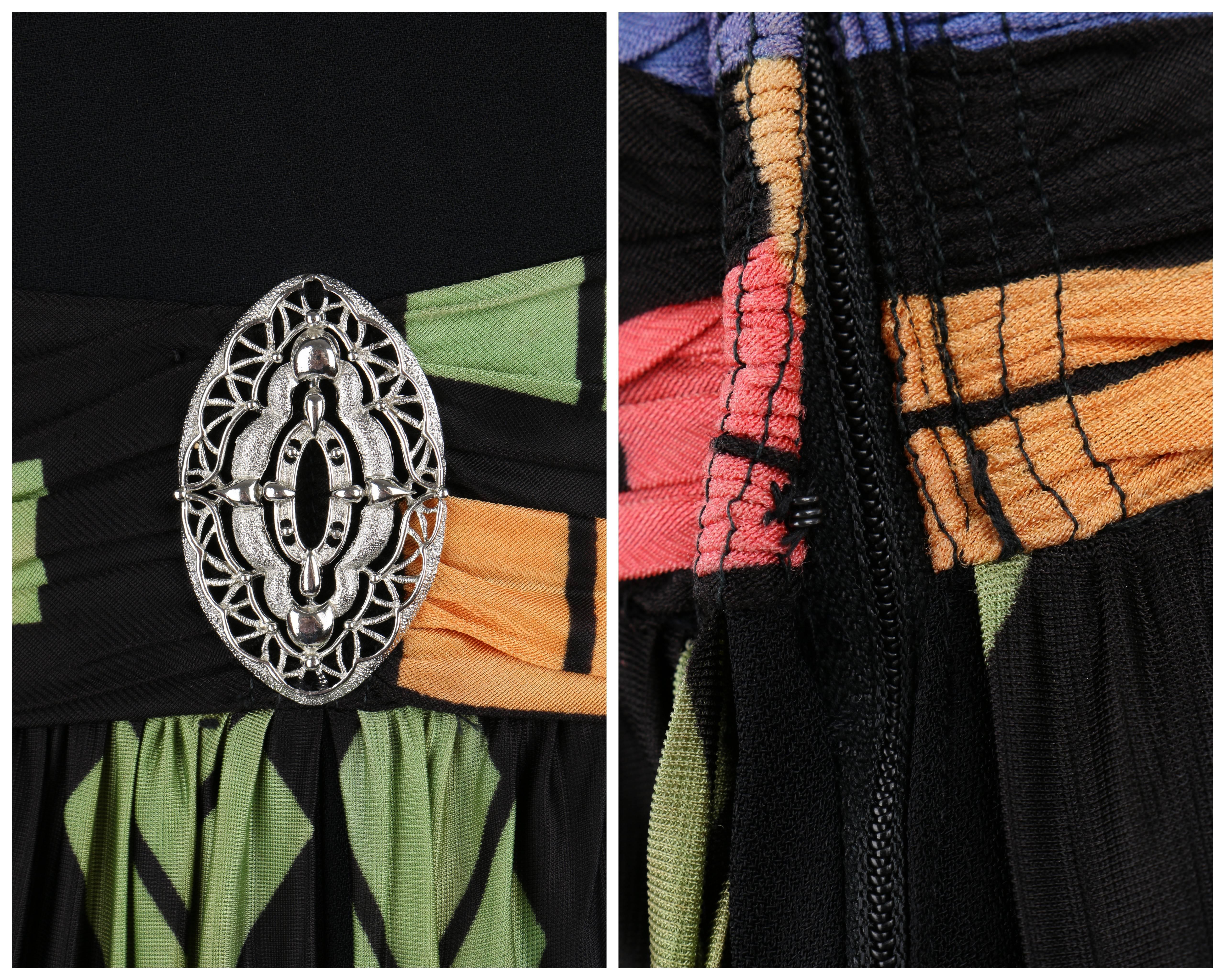Women's Modern c.1960's Black Jumpsuit + Multicolor Geometric Print Skirt Overlay