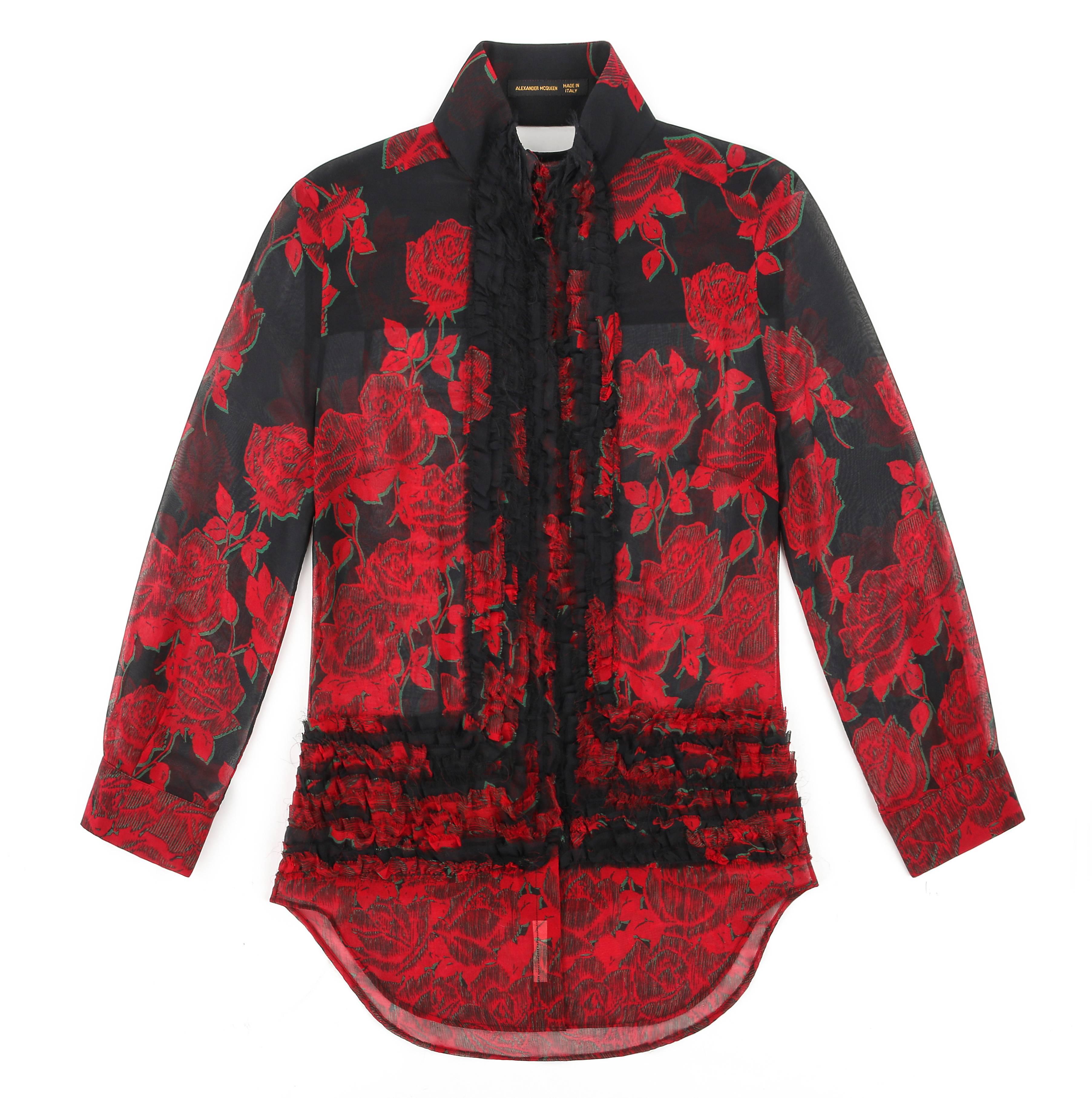 ALEXANDER McQUEEN S/S 2002 "Dance Of The Twisted Bull" Rose Print Chiffon Blouse