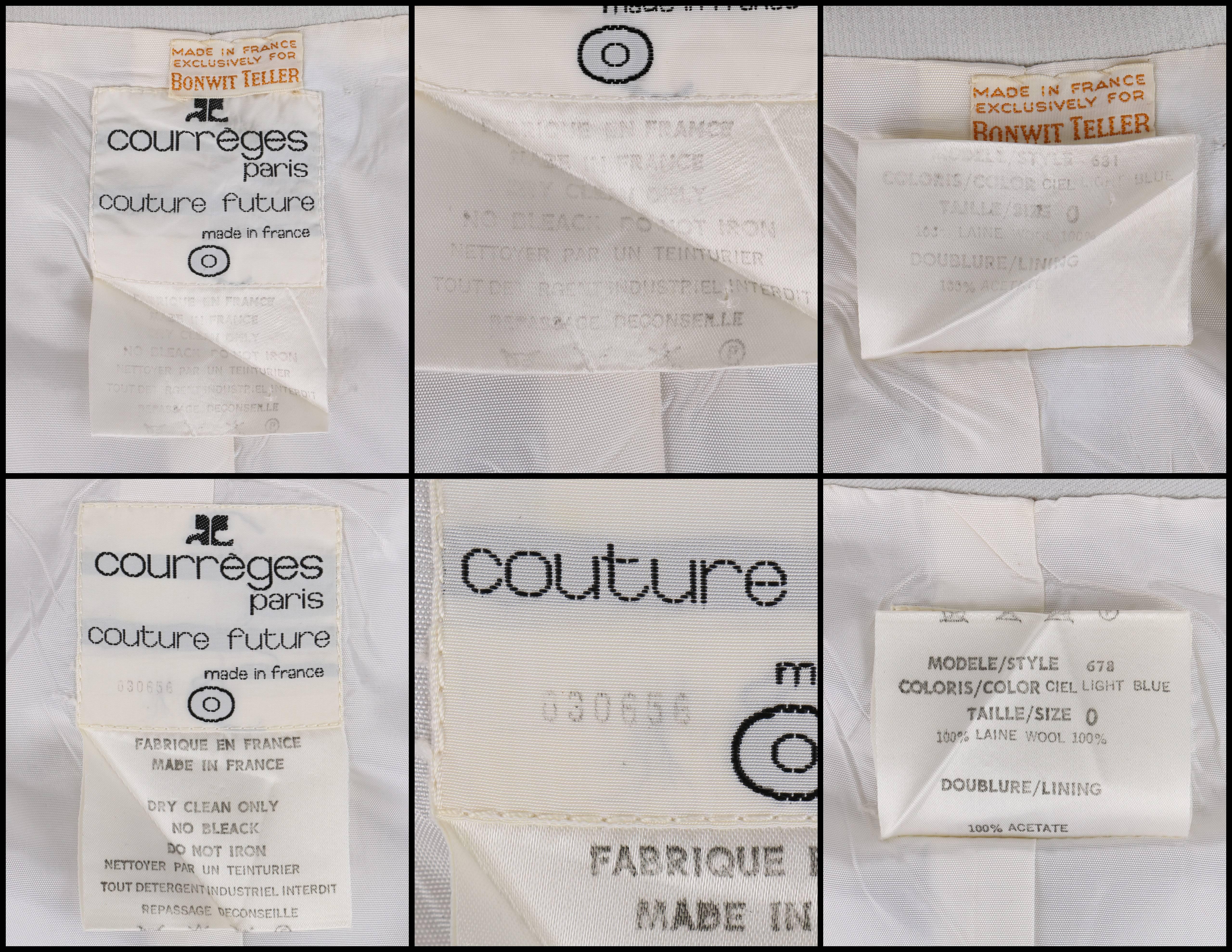 COURREGES Couture Future c.1968 2 Pc Light Blue Wool Jacket A-Line Dress Suit  3