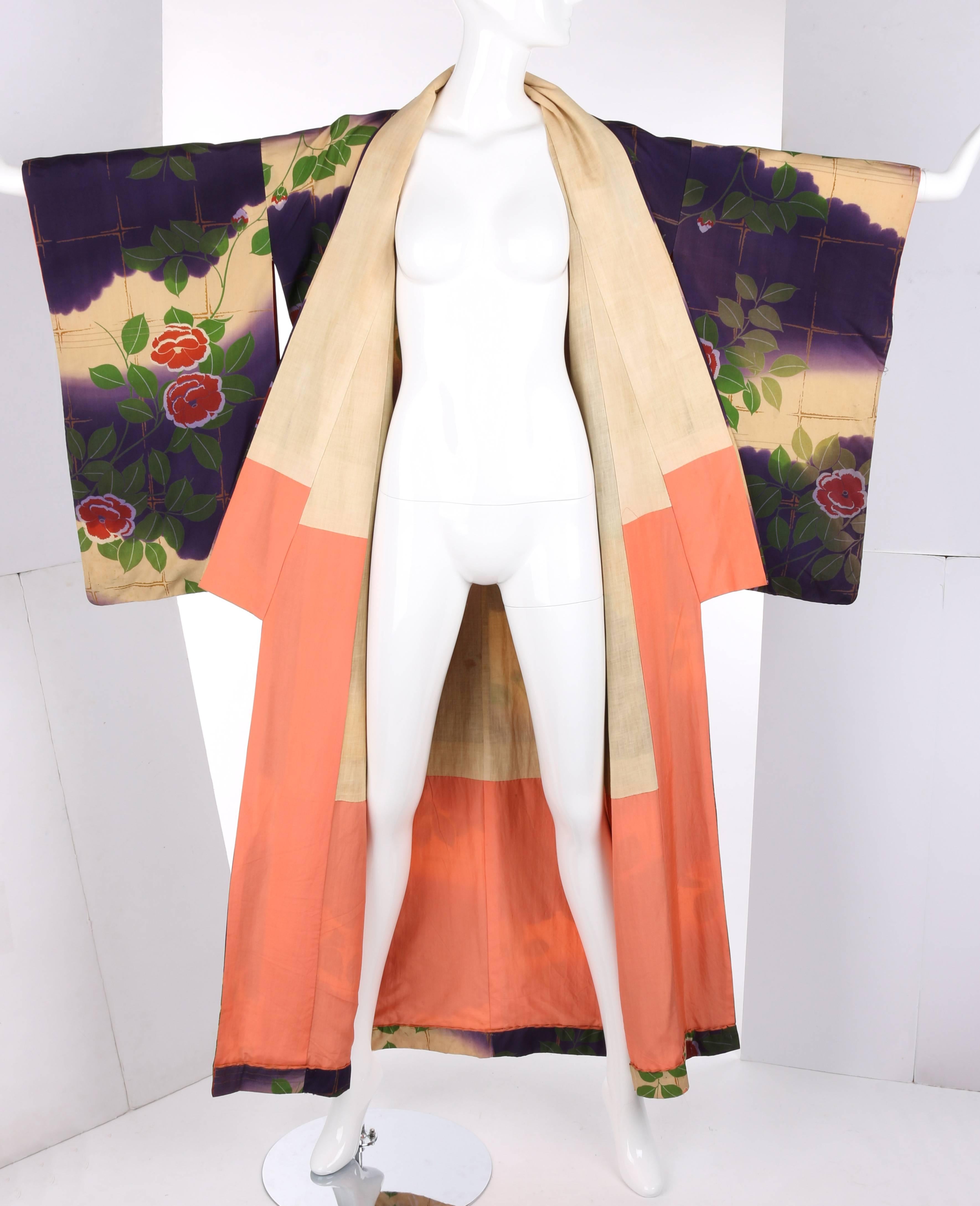 Couture c.1920's Multicolor Floral Print Silk Kimono 1