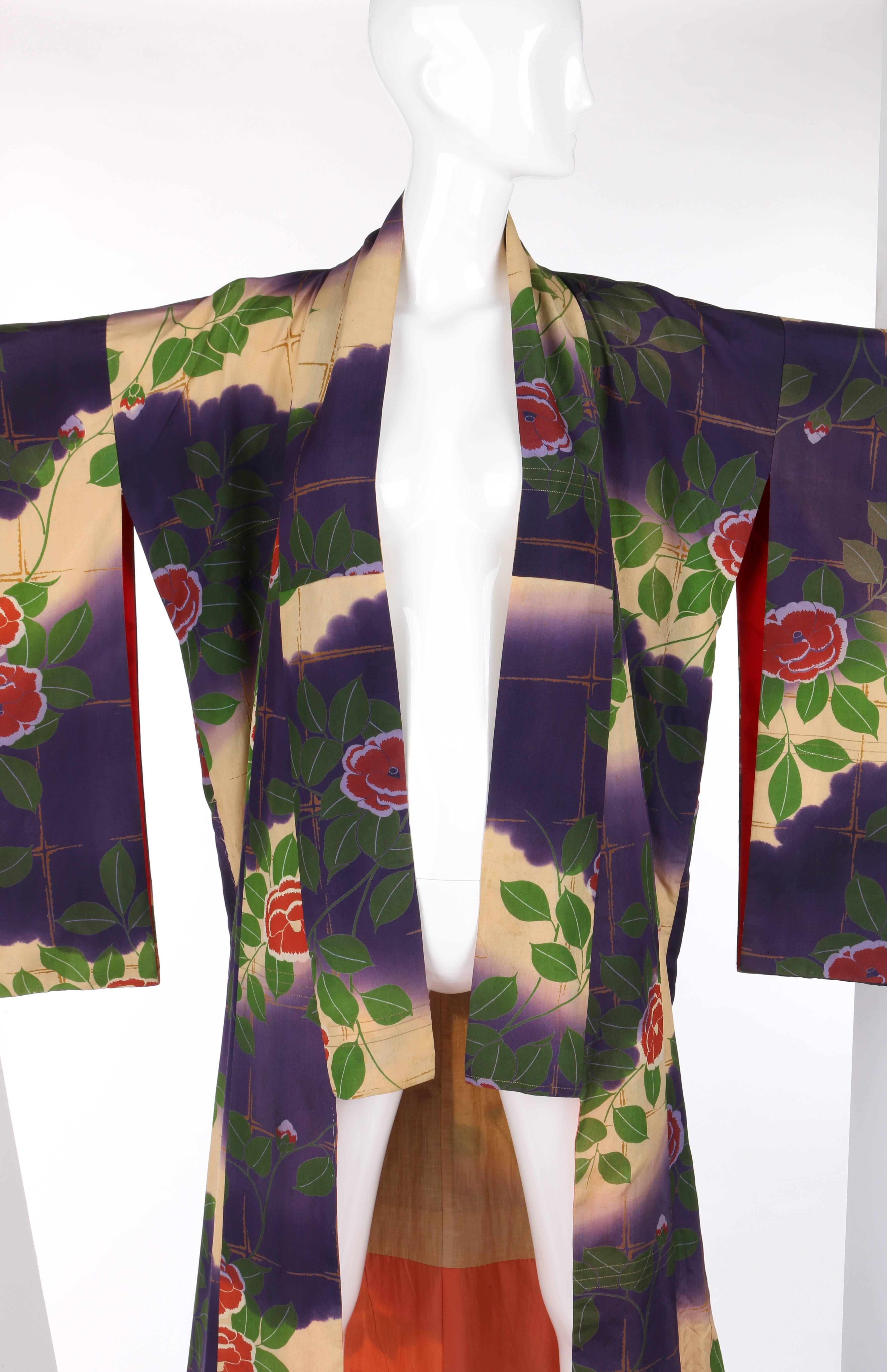 Women's Couture c.1920's Multicolor Floral Print Silk Kimono