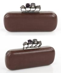 ALEXANDER McQUEEN S/S 2010 Brown Leather Long Skull Knuckle Duster Box Clutch