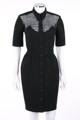 THIERRY MUGLER S/S 1985 Black Cotton Button Front Illusion Shirt Dress