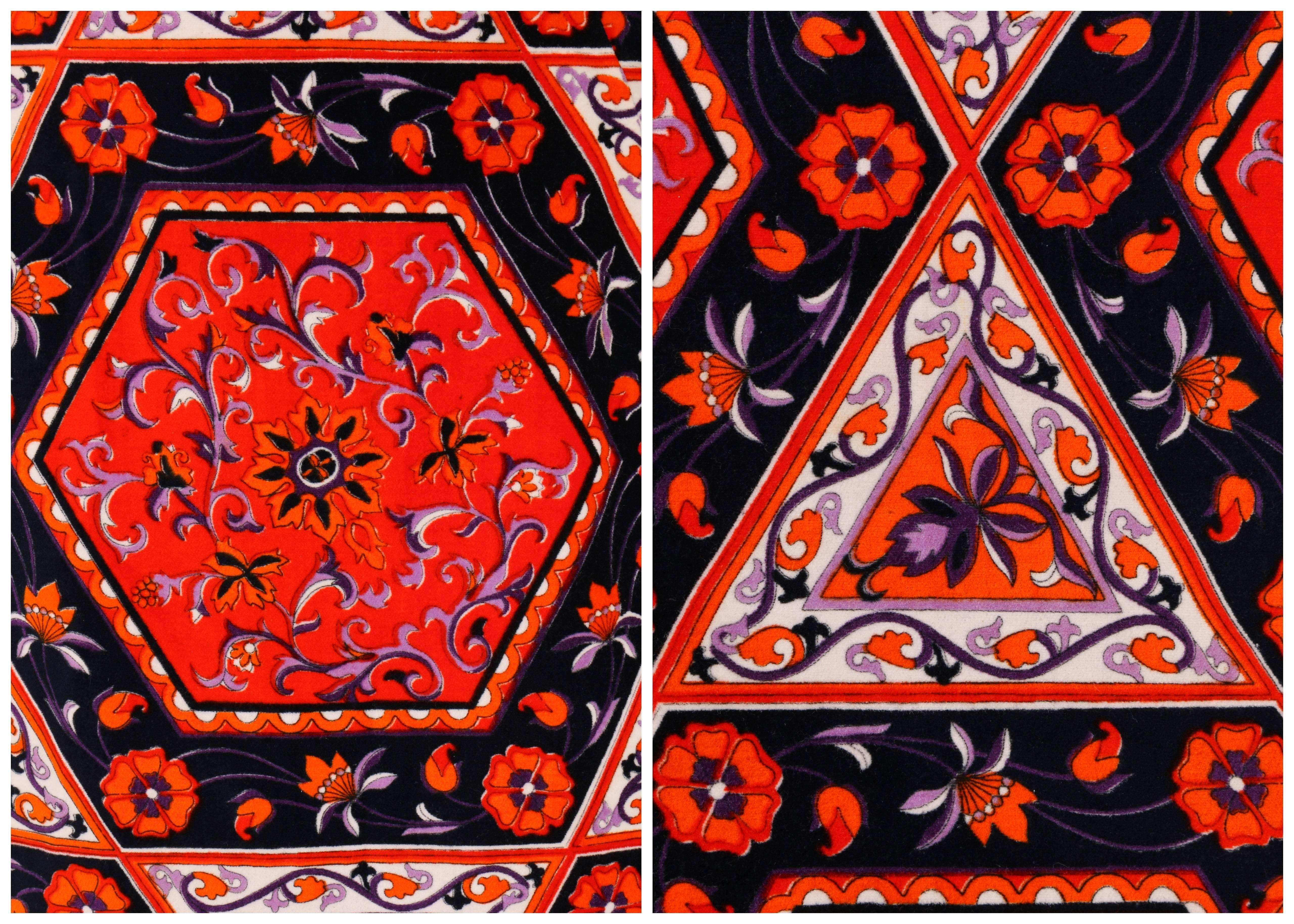 MR. DINO c.1970's Multicolor Floral Geometric Print Velvet Maxi Skirt 2
