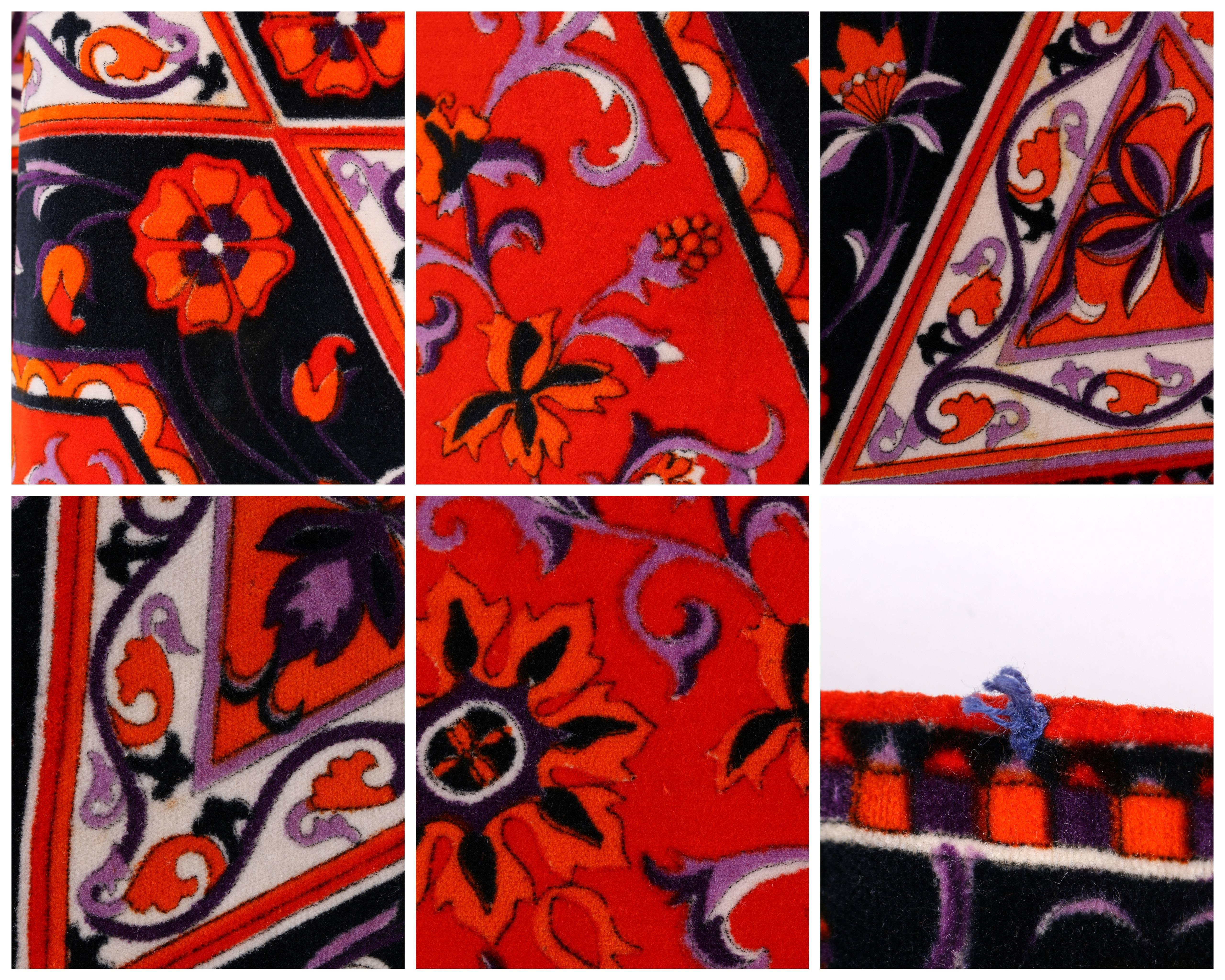 MR. DINO c.1970's Multicolor Floral Geometric Print Velvet Maxi Skirt 4