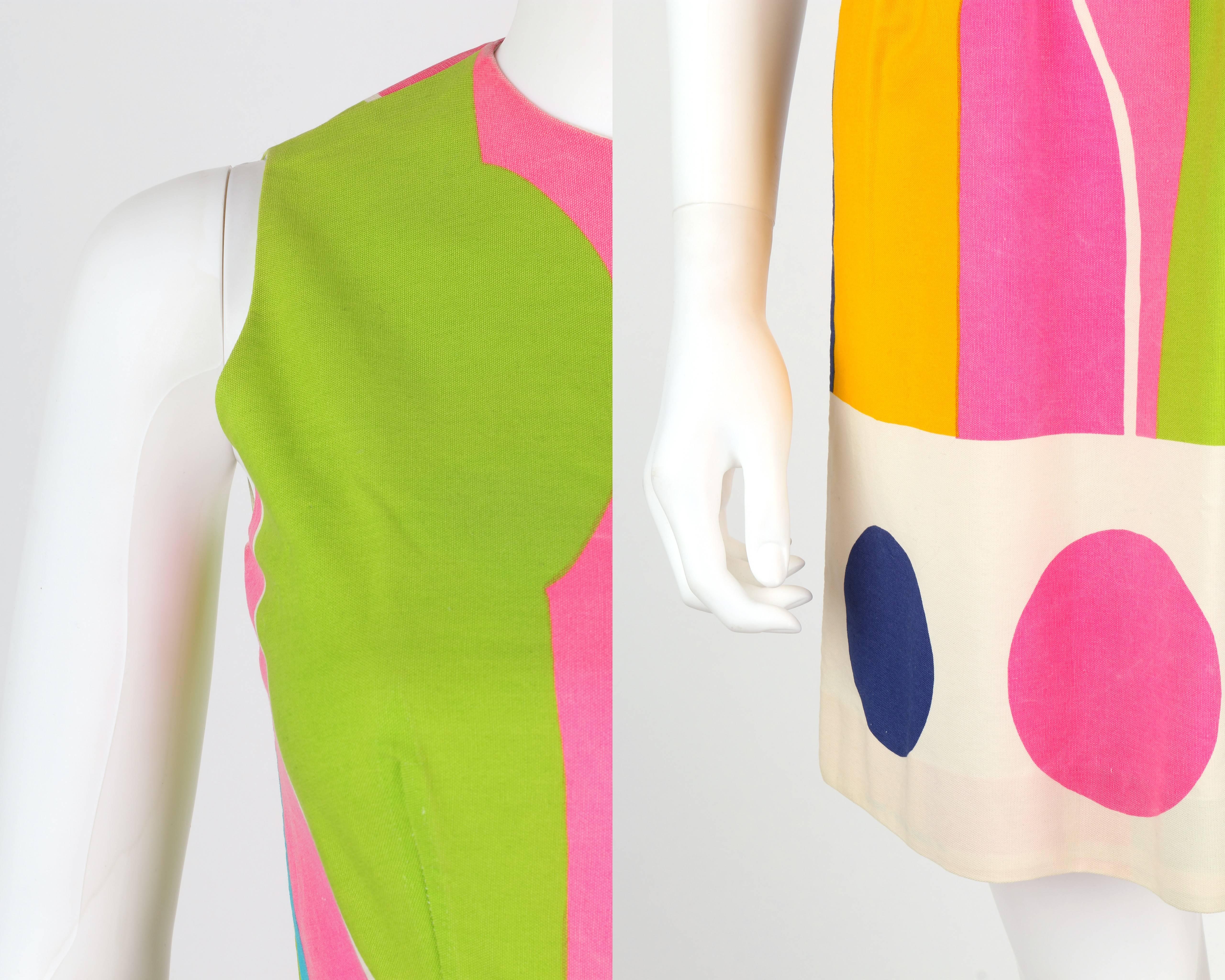 LANZ ORIGINALS c.1960's Multicolor Cotton Colorblock Sleeveless Shift Dress In Good Condition In Thiensville, WI