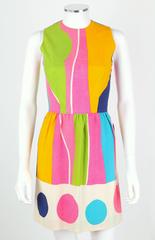 LANZ ORIGINALS c.1960's Multicolor Cotton Colorblock Sleeveless Shift Dress