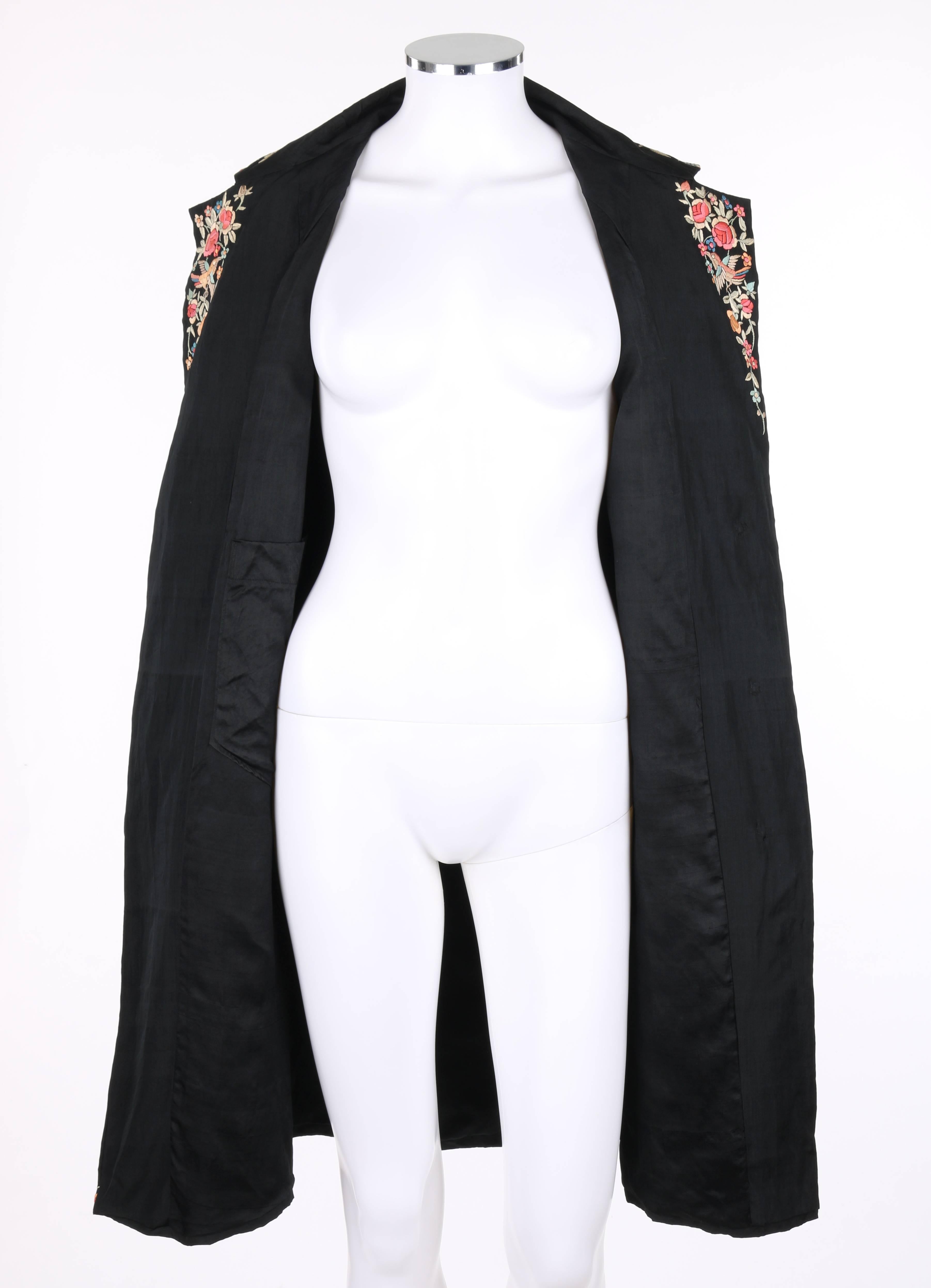 COUTURE c.1920's Black Silk Multicolored Chinese Floral Hand Embroidered Jacket 2