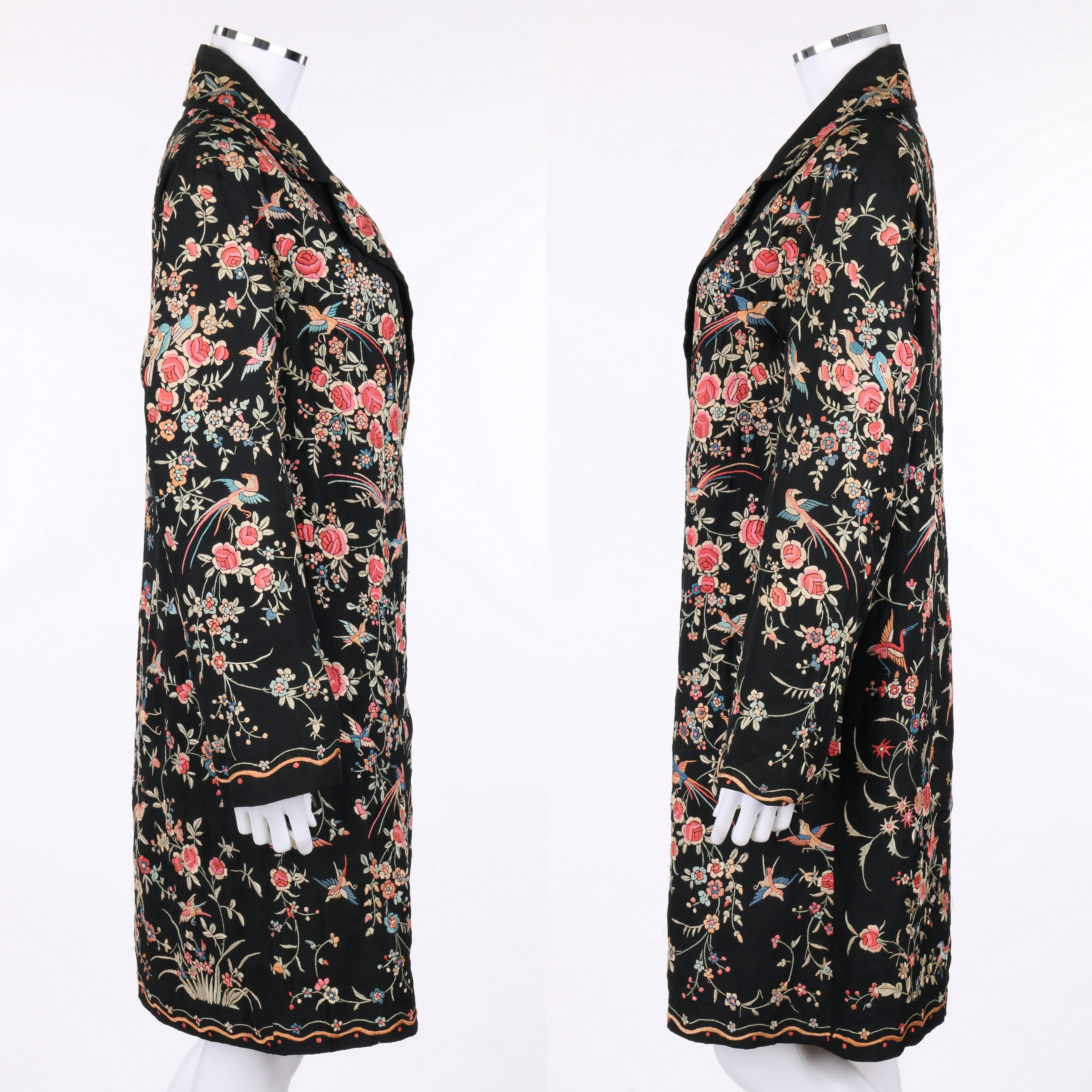 Women's COUTURE c.1920's Black Silk Multicolored Chinese Floral Hand Embroidered Jacket