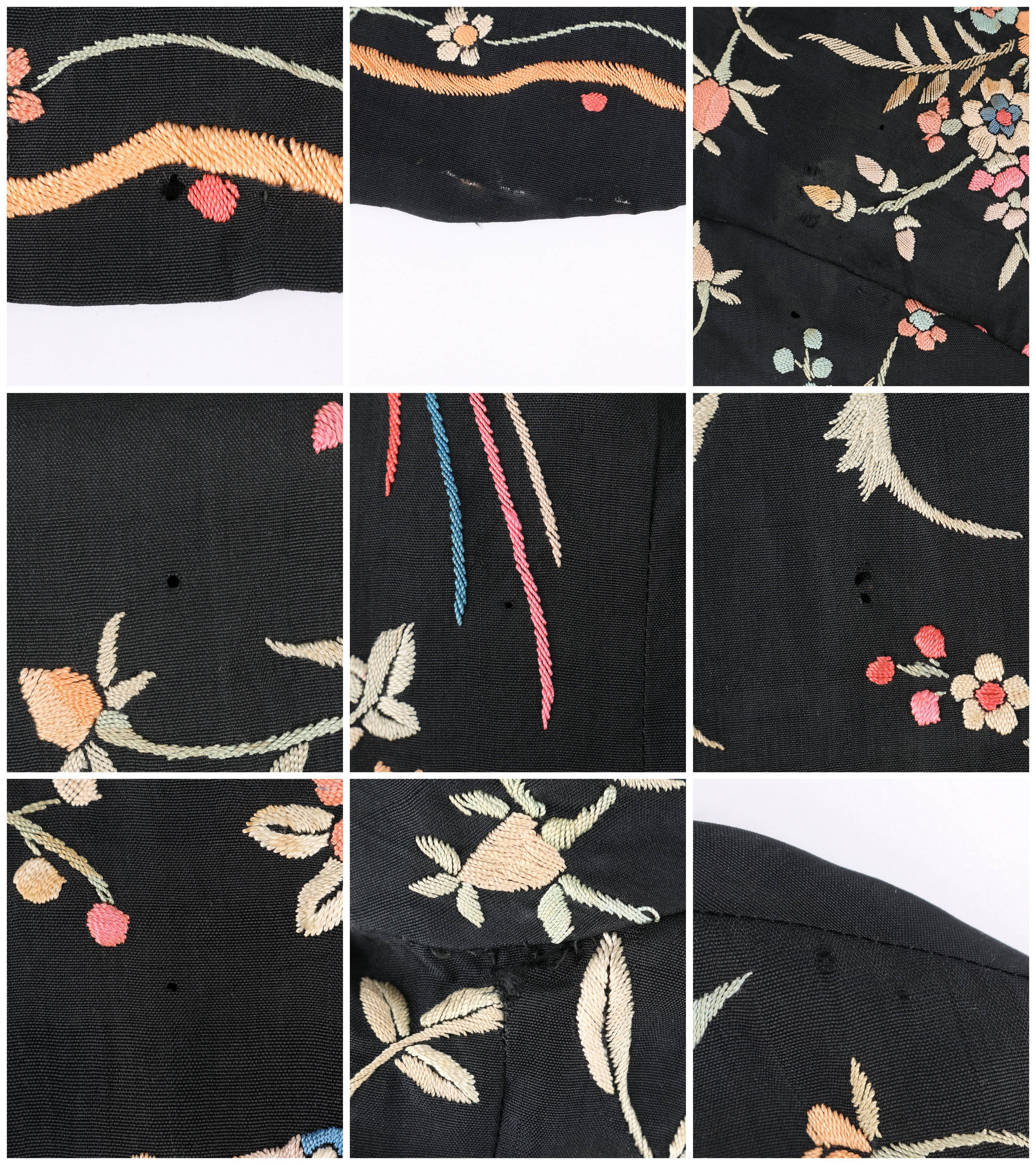 COUTURE c.1920's Black Silk Multicolored Chinese Floral Hand Embroidered Jacket 5