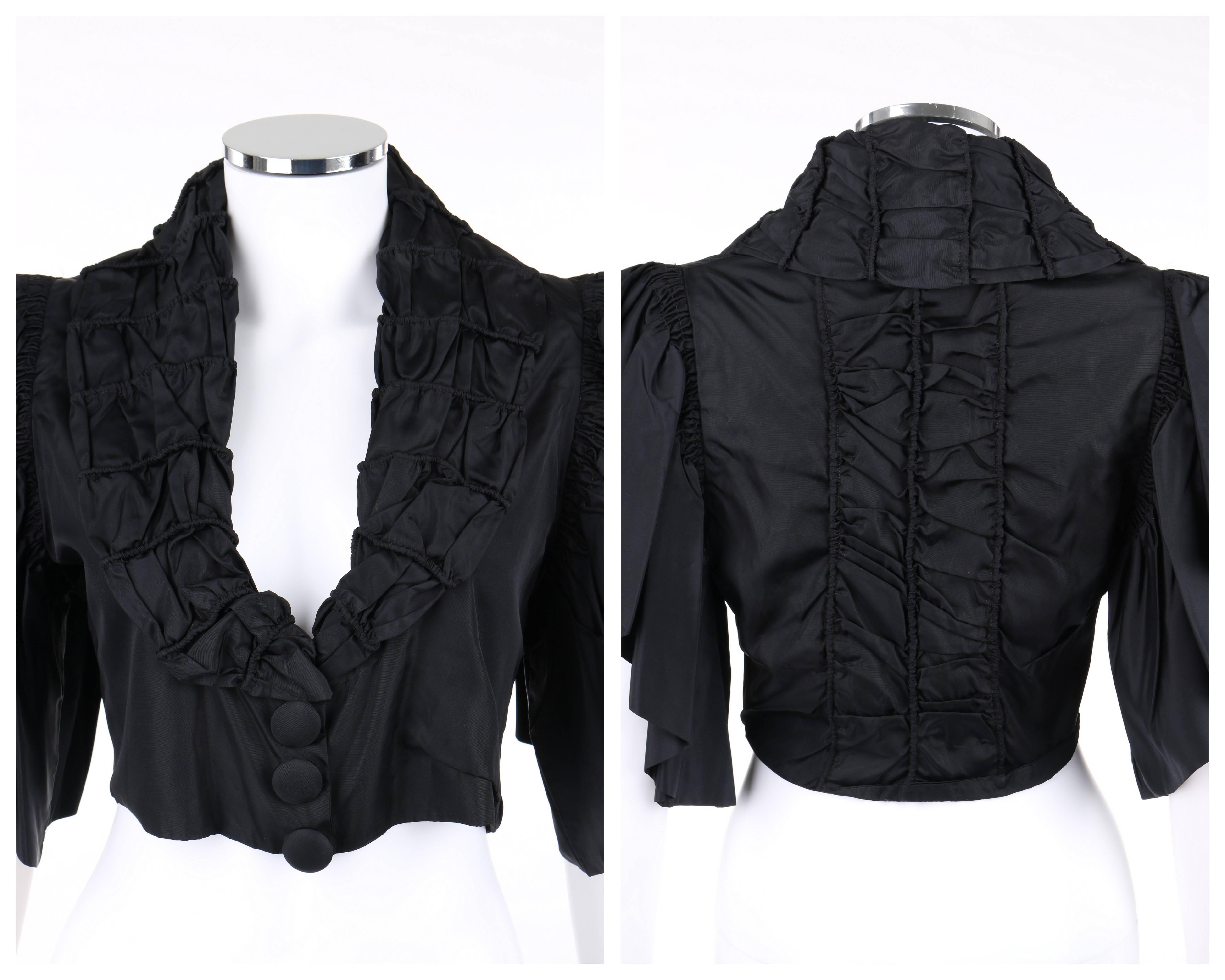 JEAN PATOU Adaptation c.1930's Black Silk Jacket Ruffled Capelet  In Good Condition For Sale In Thiensville, WI
