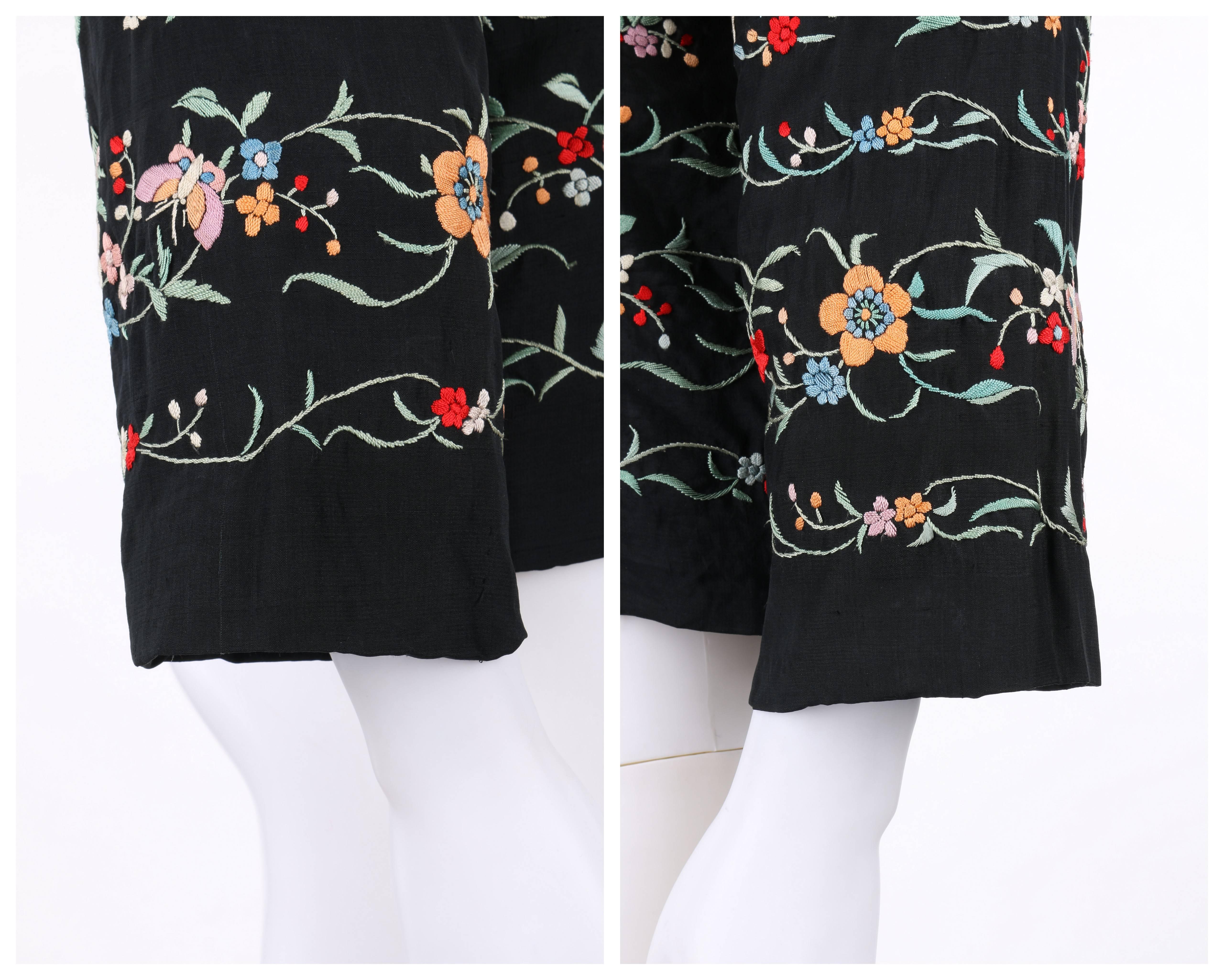 COUTURE c.1920's Black Silk Multicolor Chinese Floral Embroidered Jacket 1
