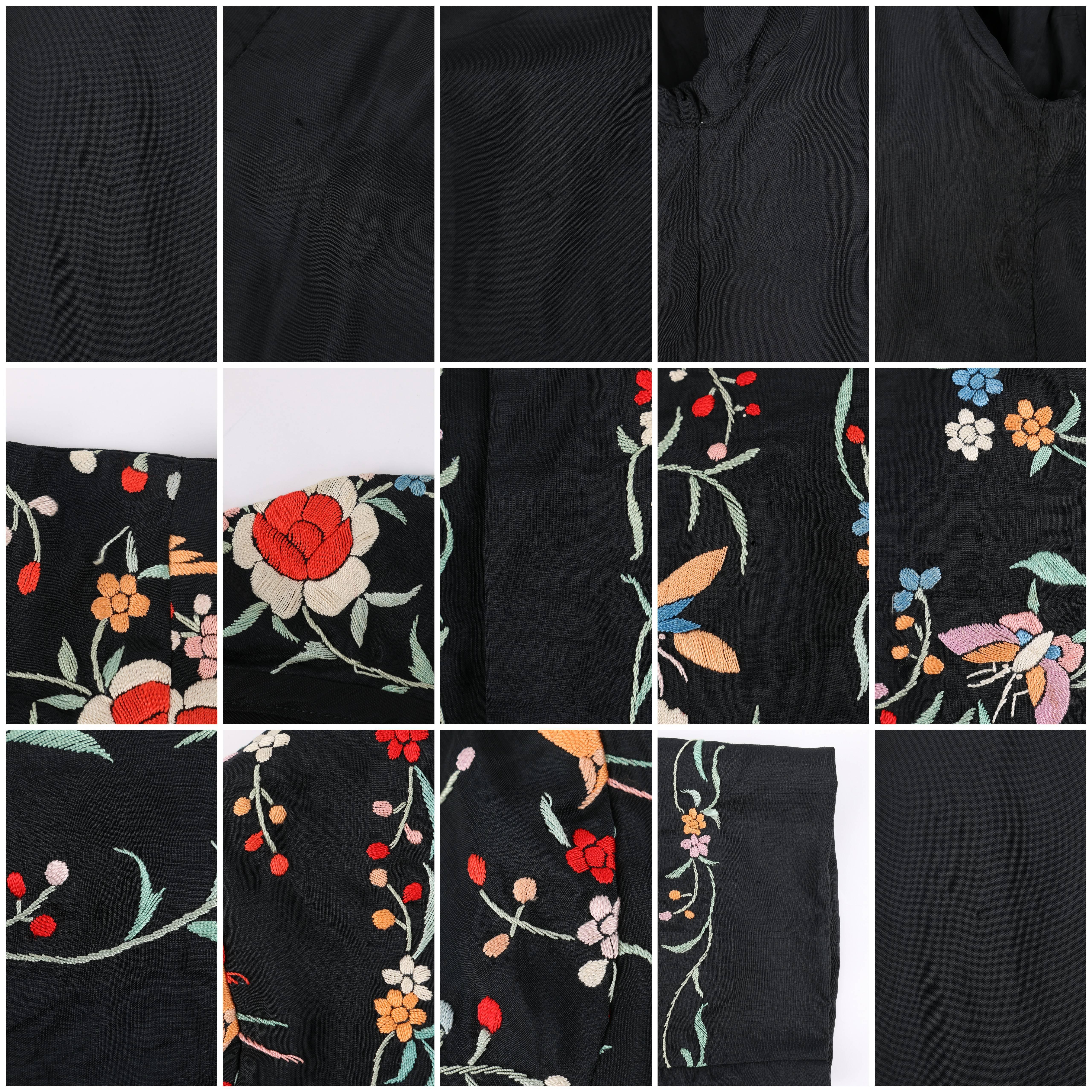 COUTURE c.1920's Black Silk Multicolor Chinese Floral Embroidered Jacket 3