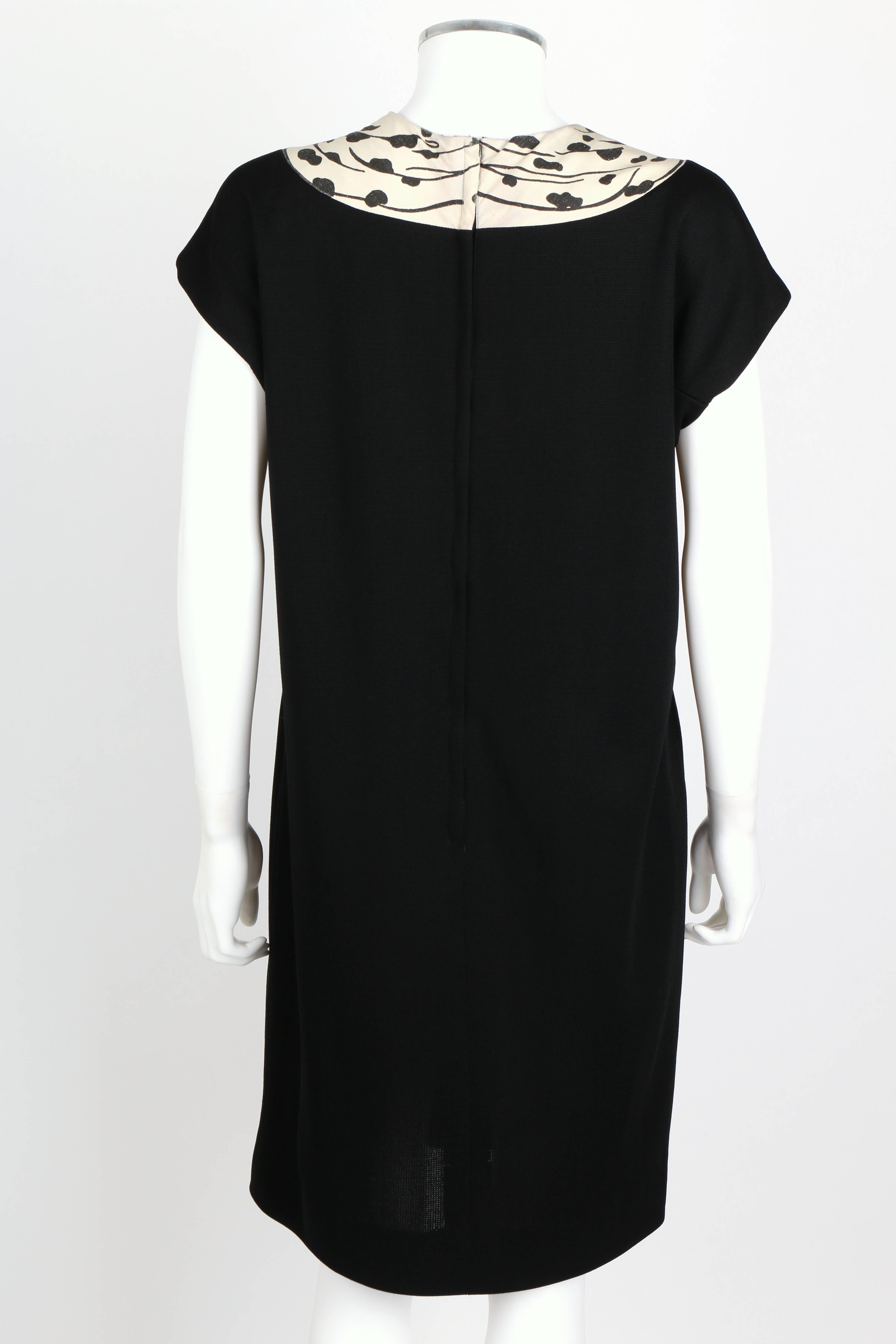 Women's SYDNEY NORTH c.1960's Black Knit Trompe L'oeil Painted Scarf Shift Dress