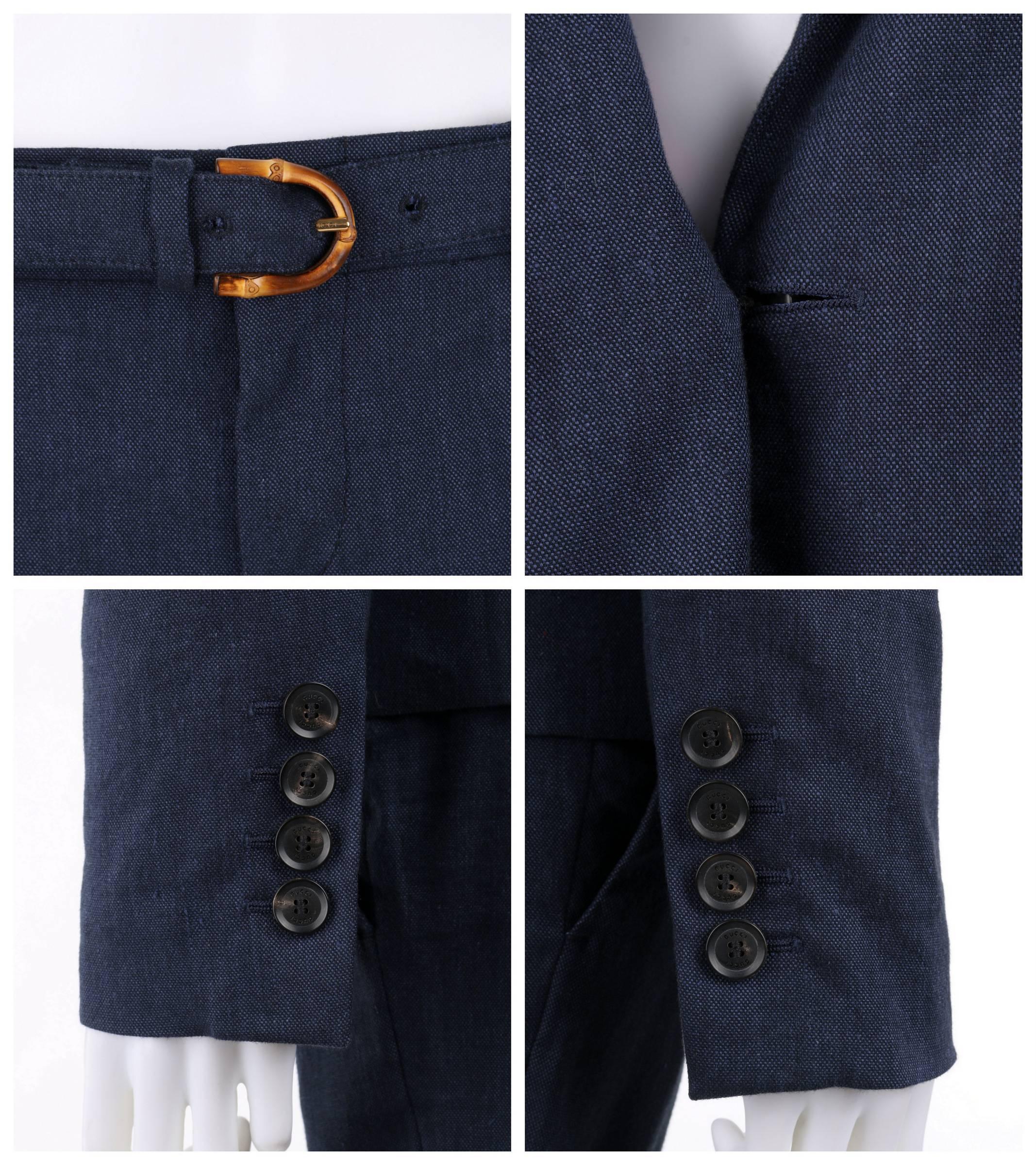 Women's GUCCI Pre-Fall 2014 2 Pc Dark Blue Linen Blend Double Breasted Jacket Pants Suit