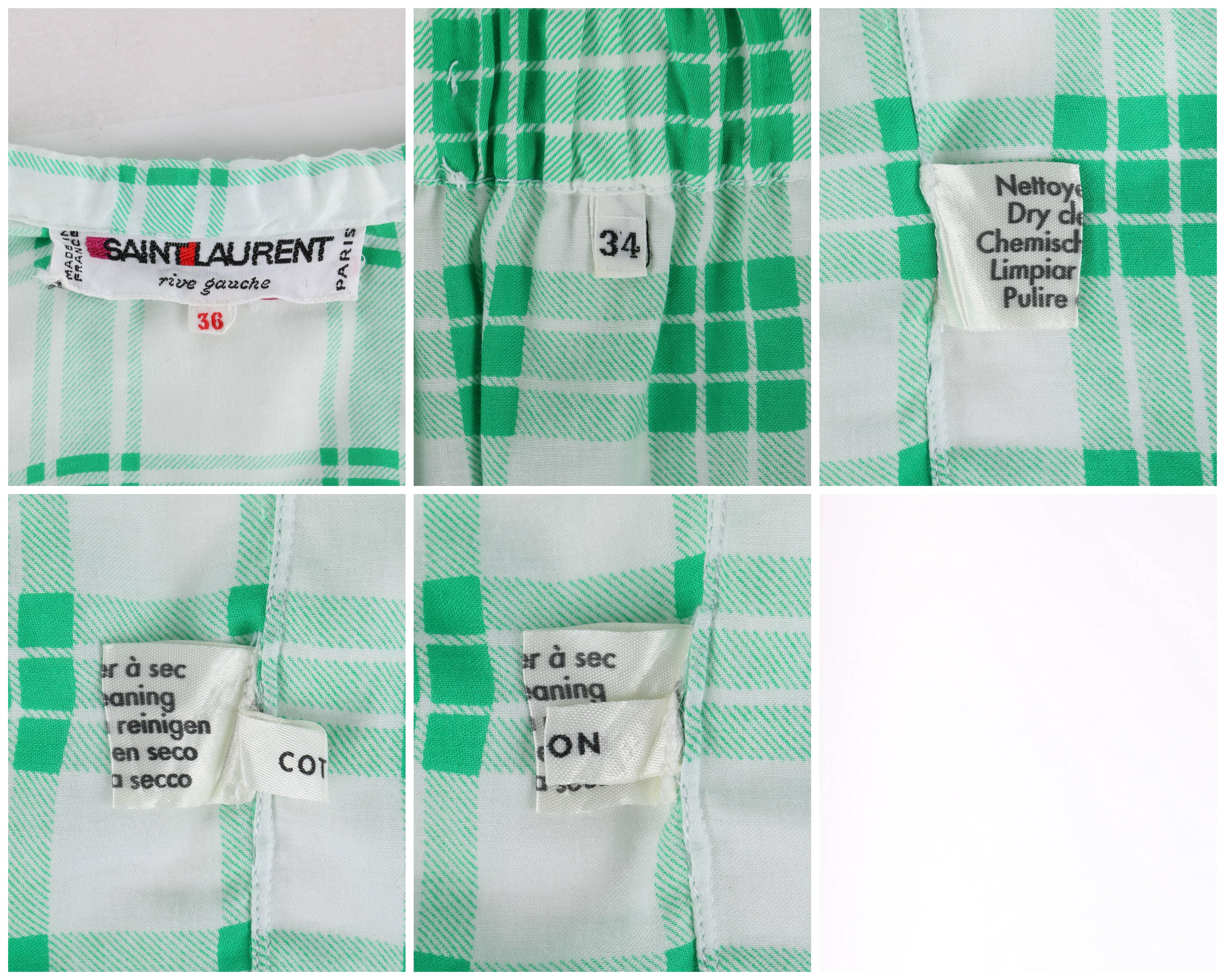 YVES SAINT LAURENT S/S 1978 YSL 2 Pc Green Plaid Peasant Blouse Wrap Skirt Set 2